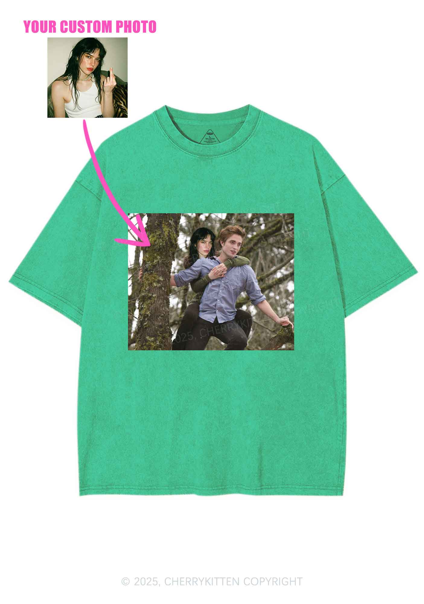 Custom Face Y2K Shirts Washed Tee Cherrykitten - Image 9