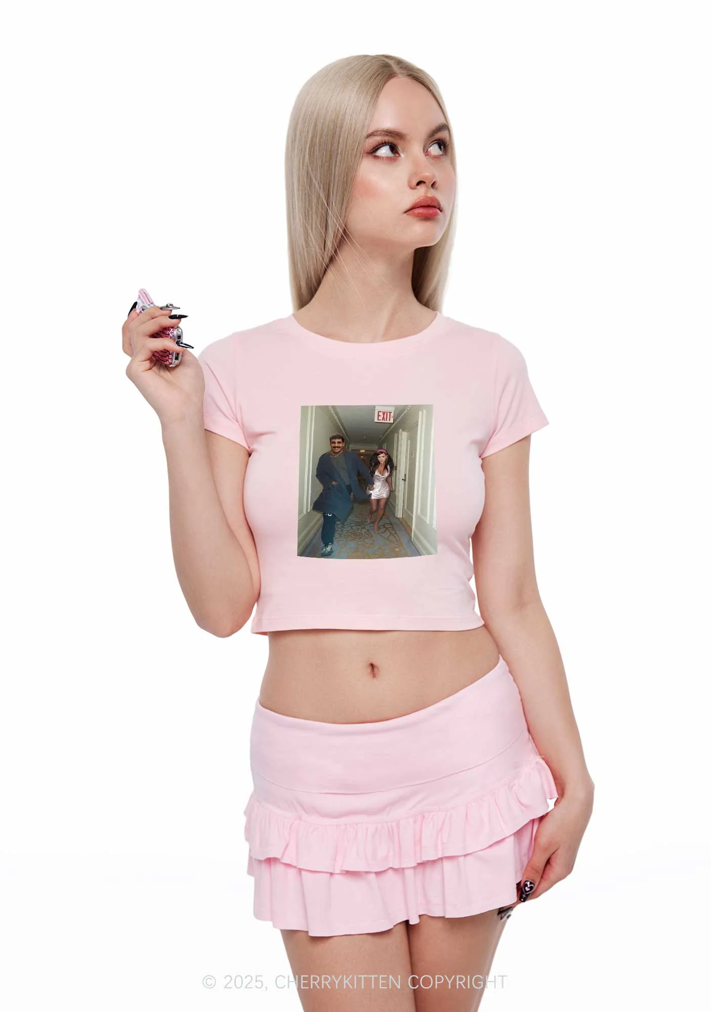 Custom Famous Hallway Photo Y2K Baby Tee Cherrykitten - Image 3