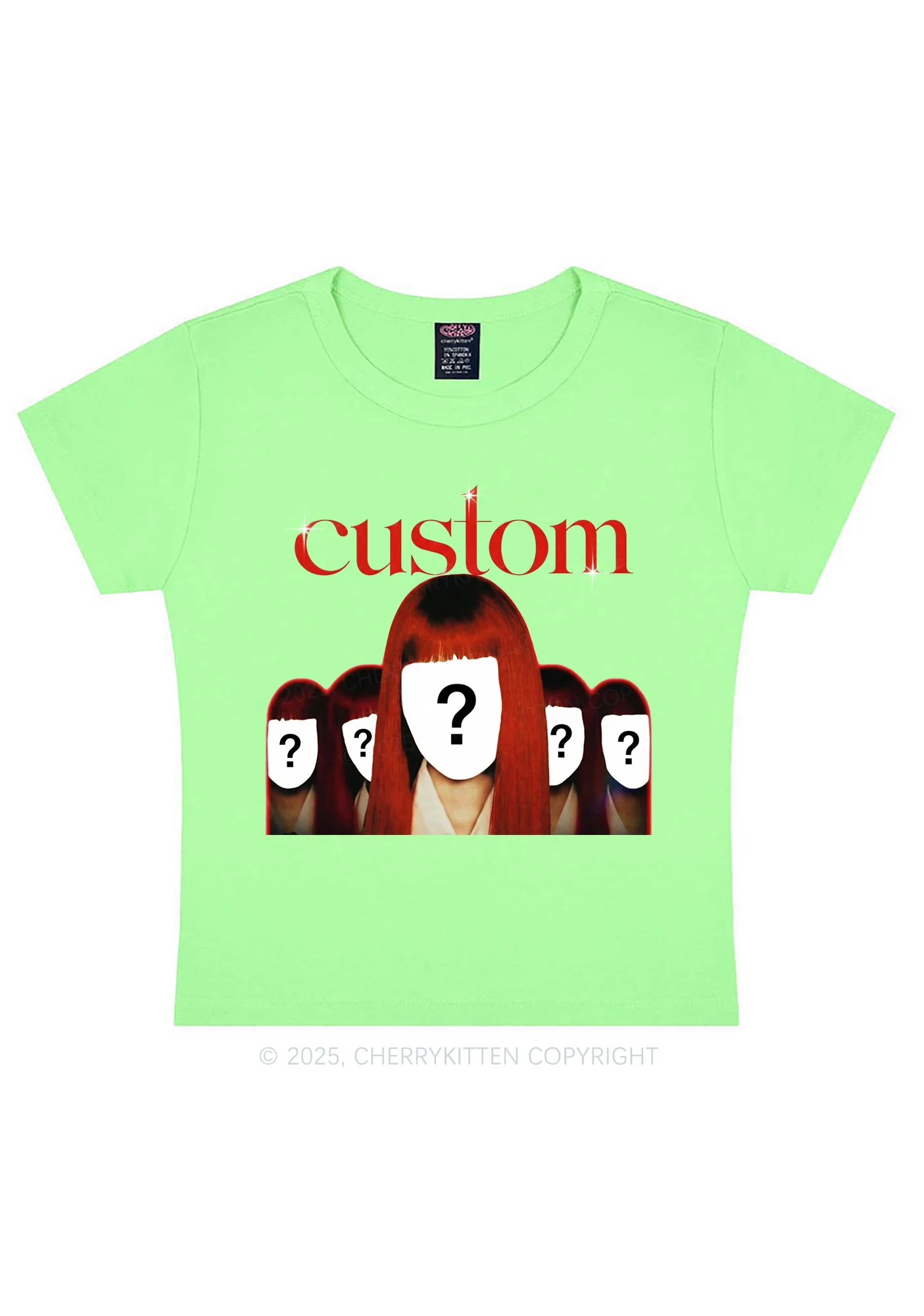 Custom Five Portraits Y2K Baby Tee Cherrykitten - Image 11