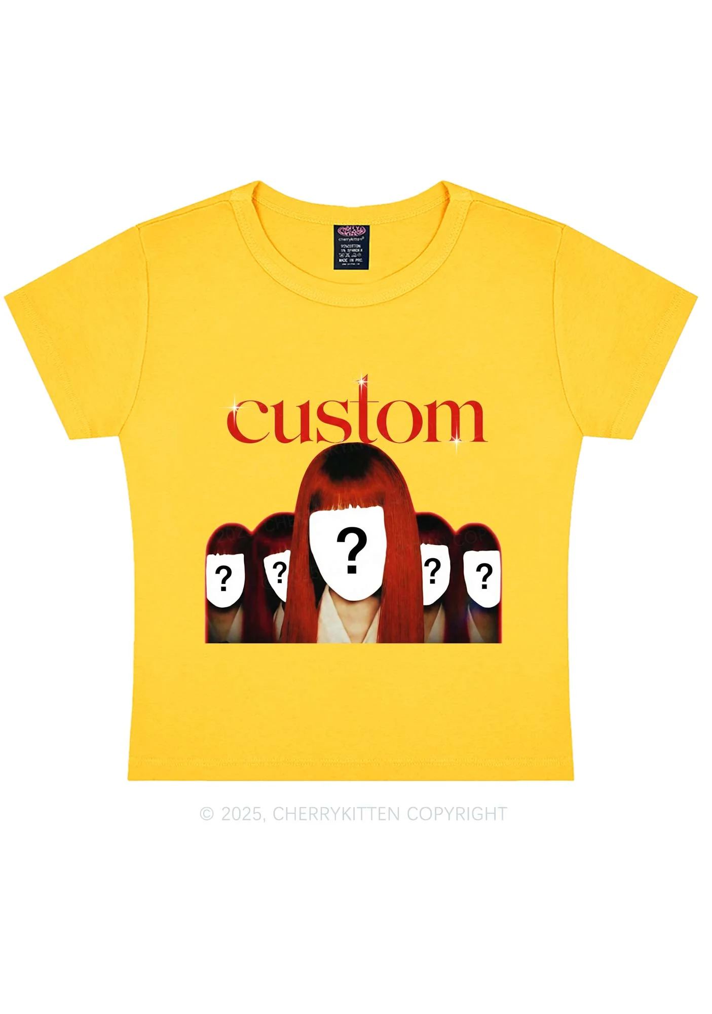 Custom Five Portraits Y2K Baby Tee Cherrykitten - Image 3