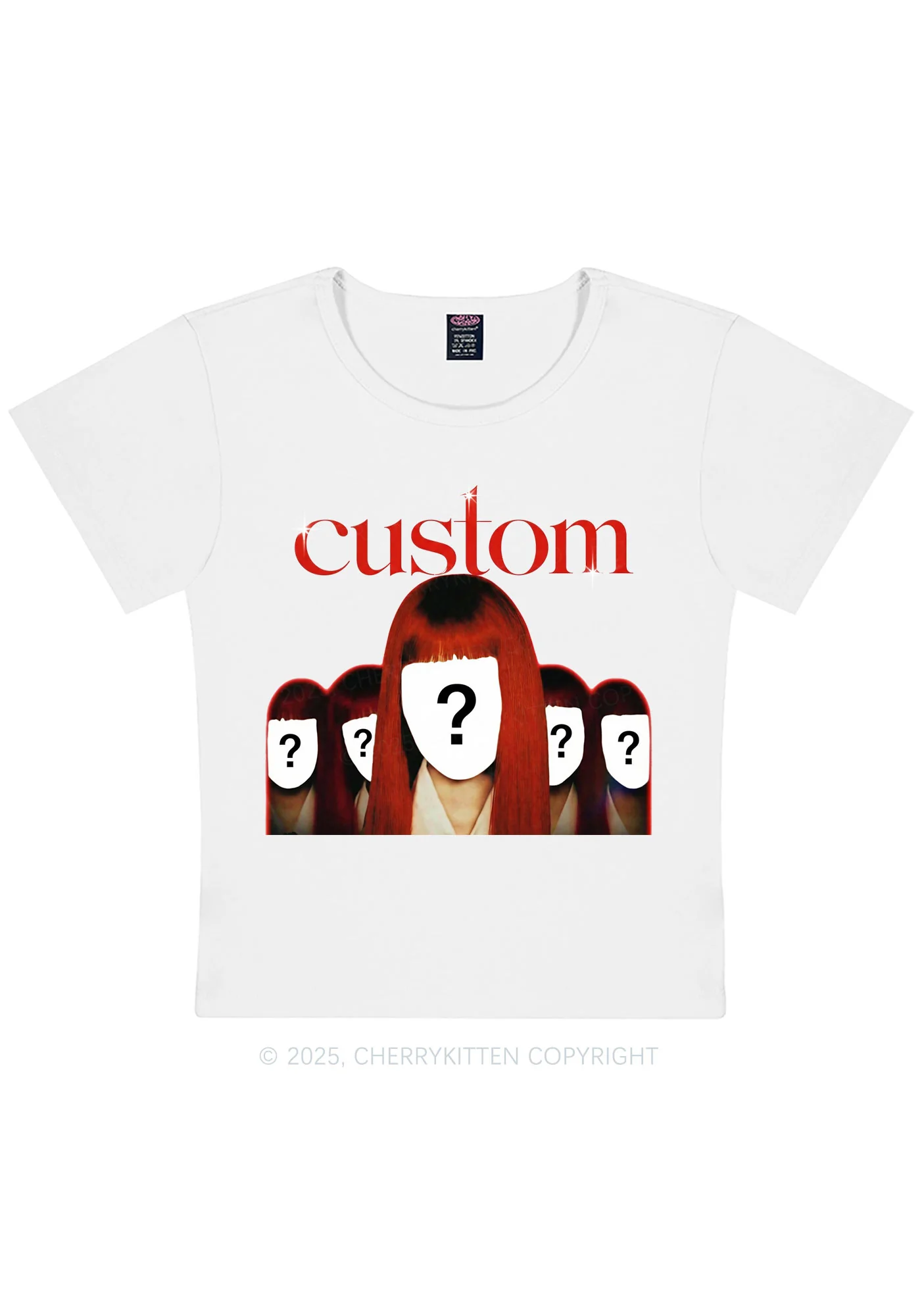 Custom Five Portraits Y2K Baby Tee Cherrykitten - Image 4