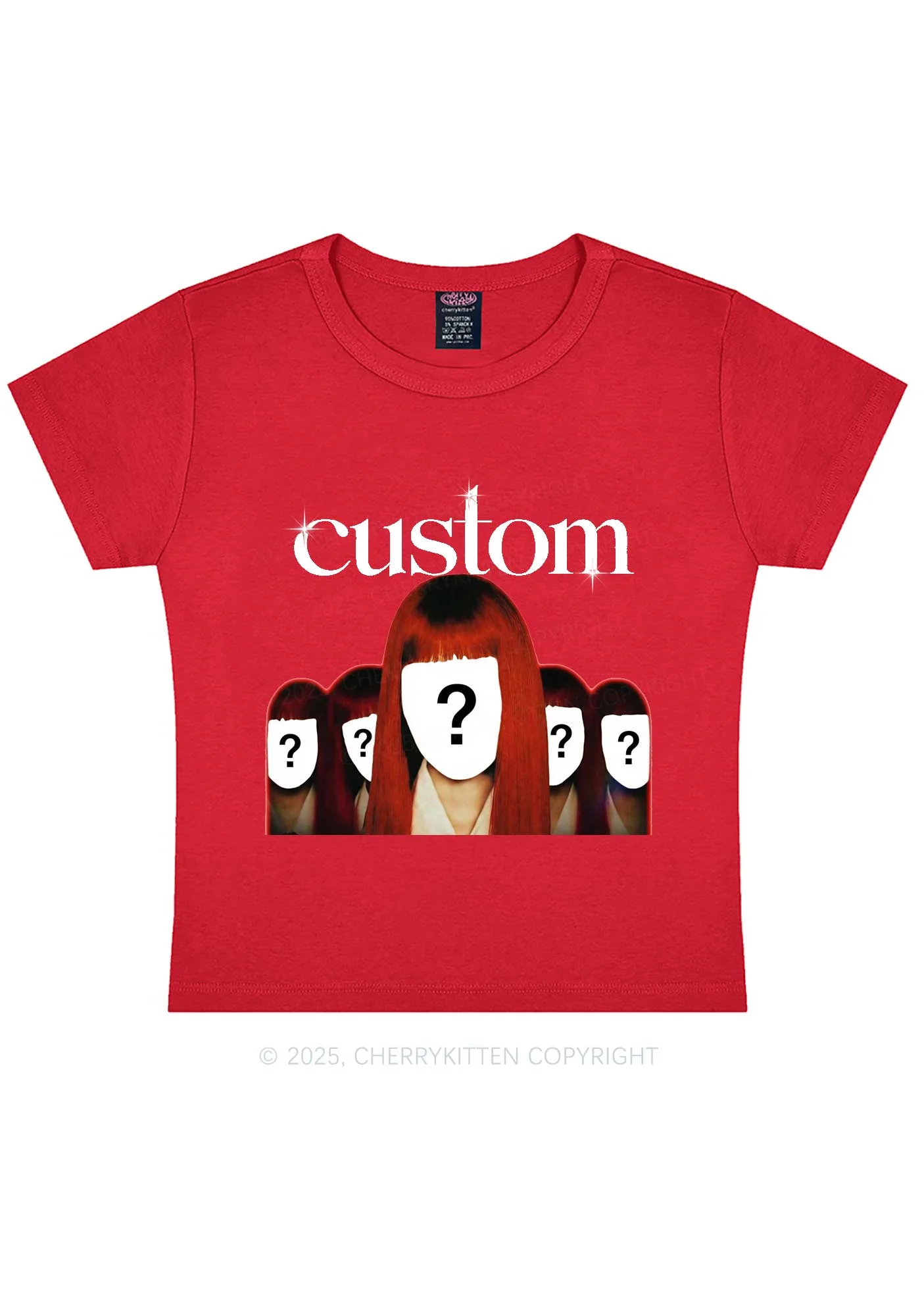 Custom Five Portraits Y2K Baby Tee Cherrykitten - Image 6