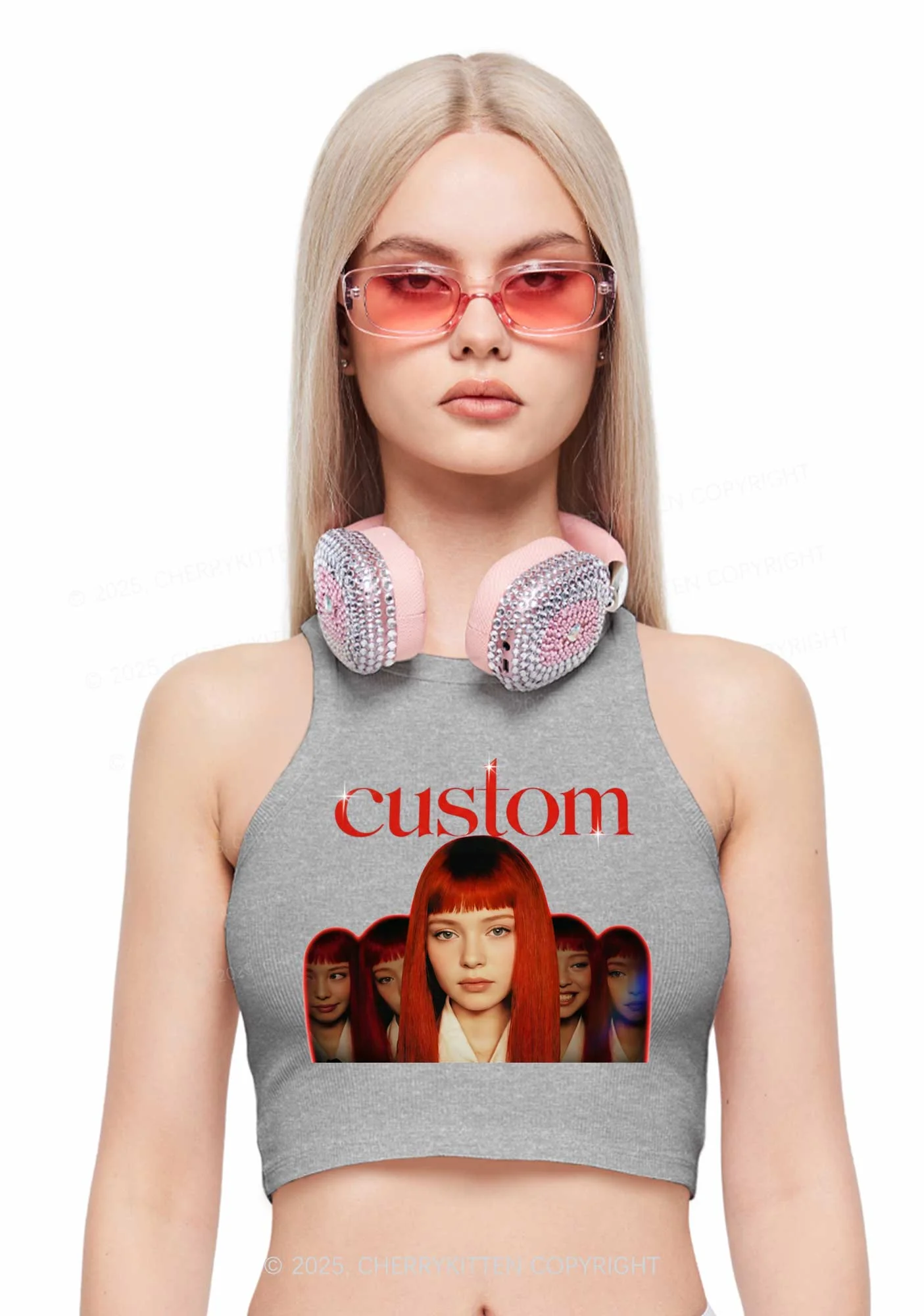 Custom Five Portraits Y2K Crop Tank Top Cherrykitten - Image 2