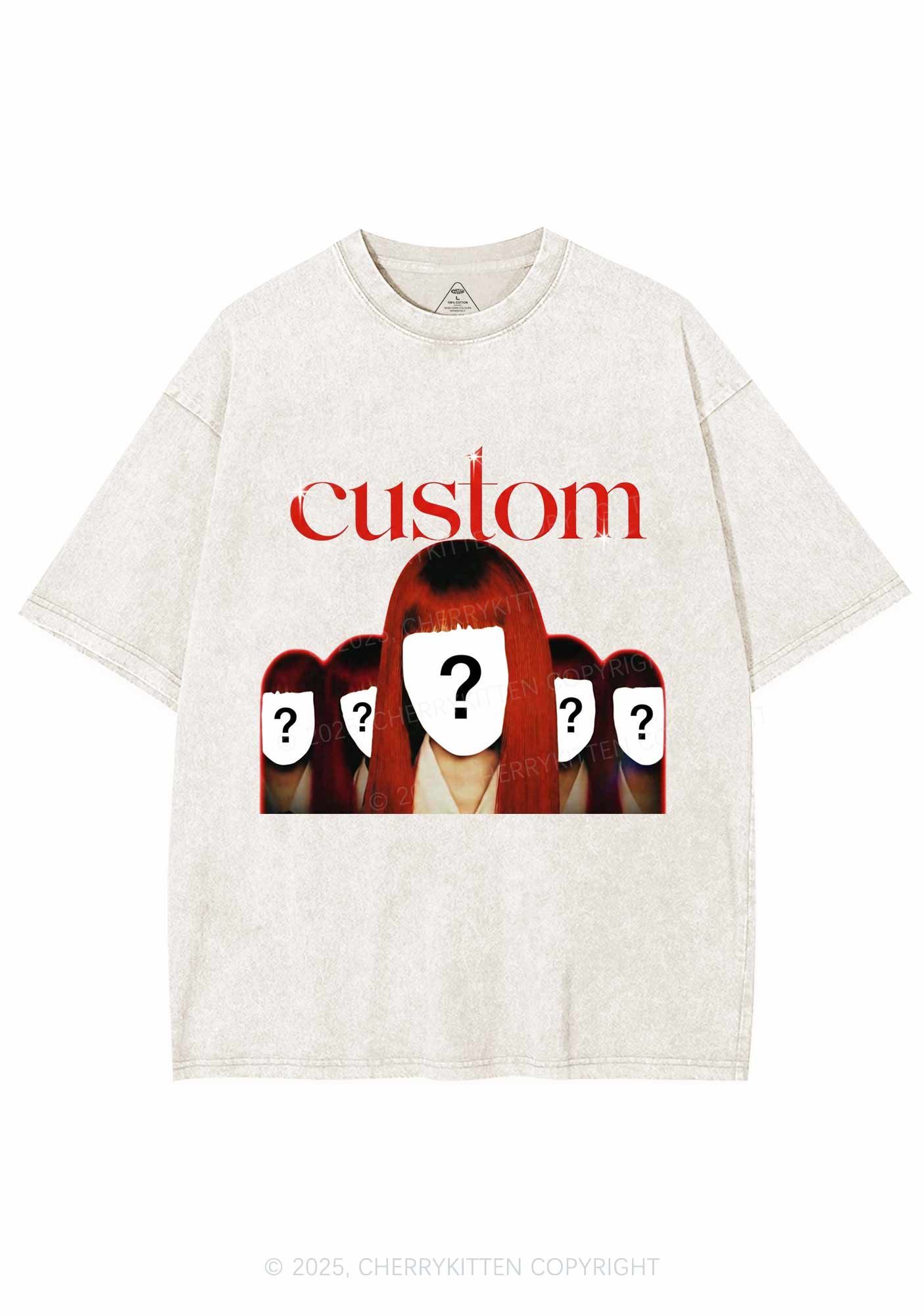 Custom Five Portraits Y2K Shirts Washed Tee Cherrykitten - Image 3