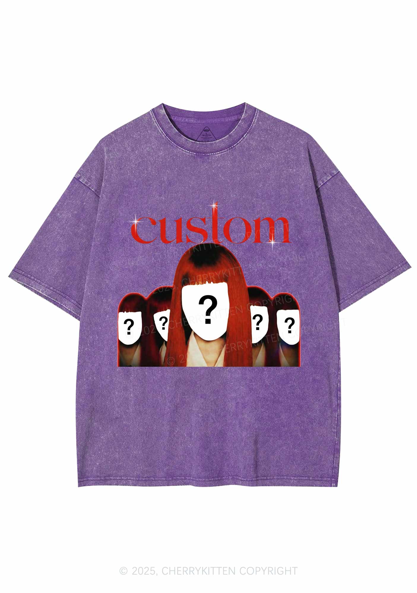 Custom Five Portraits Y2K Shirts Washed Tee Cherrykitten - Image 5