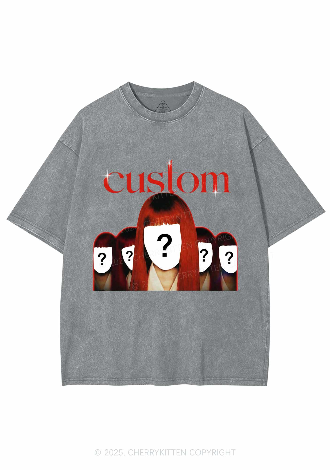 Custom Five Portraits Y2K Shirts Washed Tee Cherrykitten - Image 7