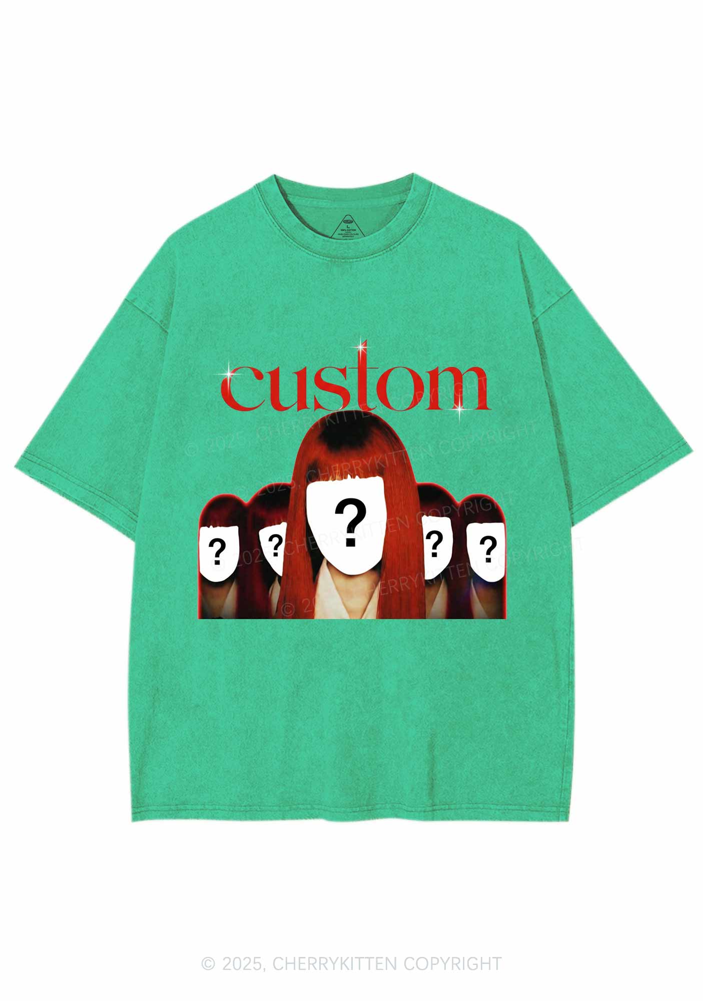 Custom Five Portraits Y2K Shirts Washed Tee Cherrykitten - Image 8