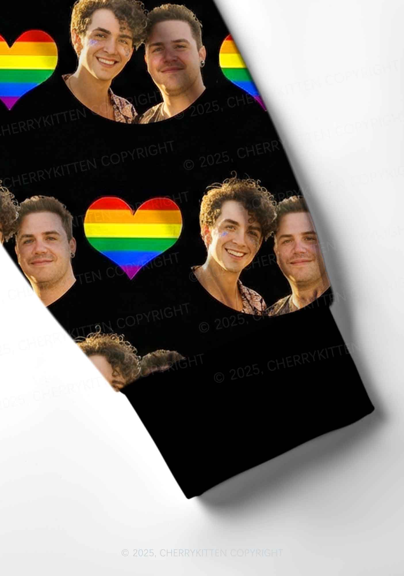 Custom Gay Couple Photo Valentine's Day Y2K Print Long Sleeve Pajama Set Cherrykitten - Image 4