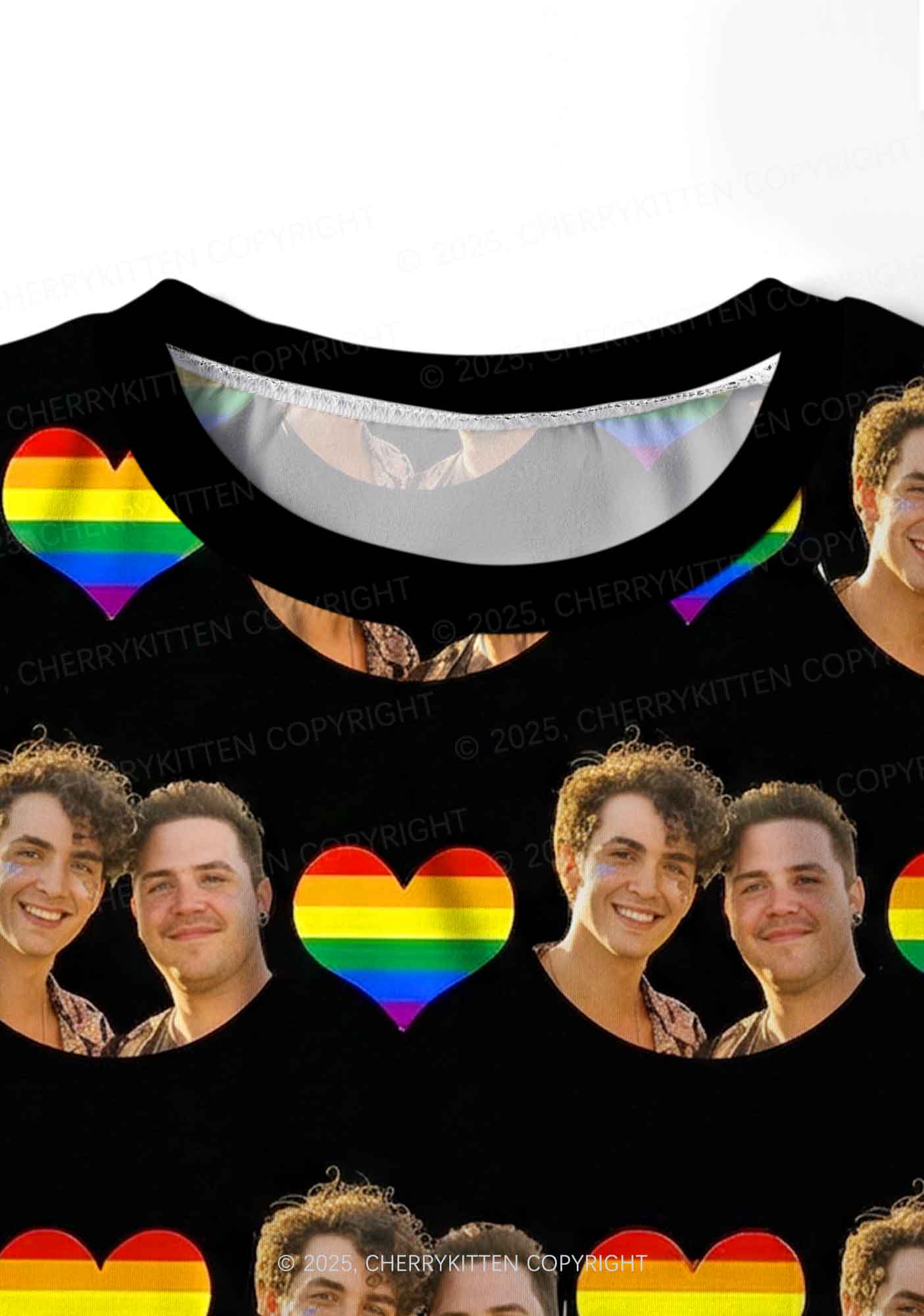 Custom Gay Couple Photo Valentine's Day Y2K Print Long Sleeve Pajama Set Cherrykitten - Image 5