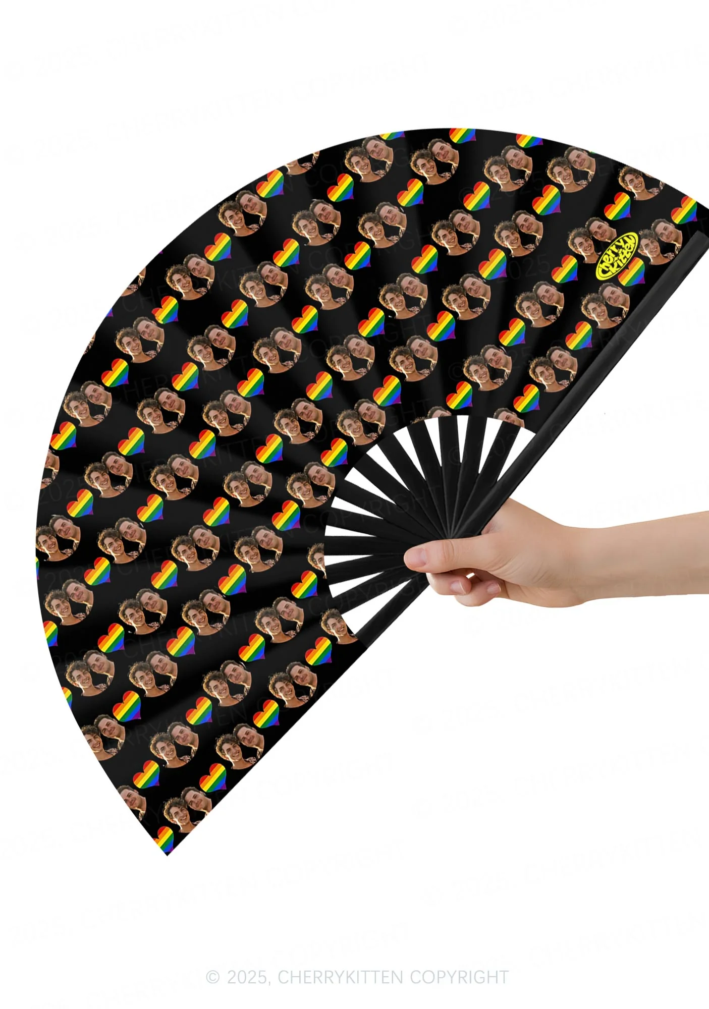 Custom Gay Couple Photo Valentine's Day Y2K Rave Hand Fan Cherrykitten - Image 3