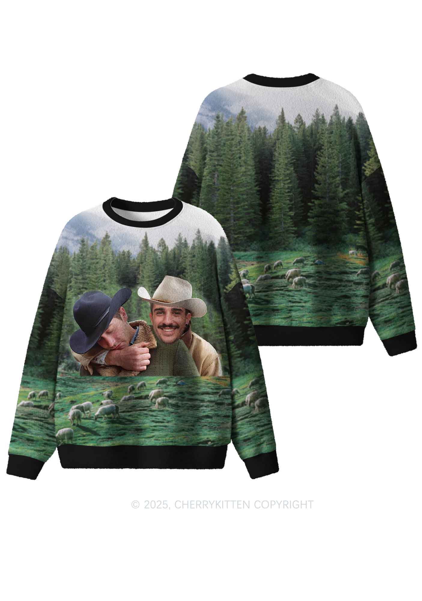 Custom Gay Cowboy Pride Y2K Christmas Knit Sweatshirt Cherrykitten - Image 4