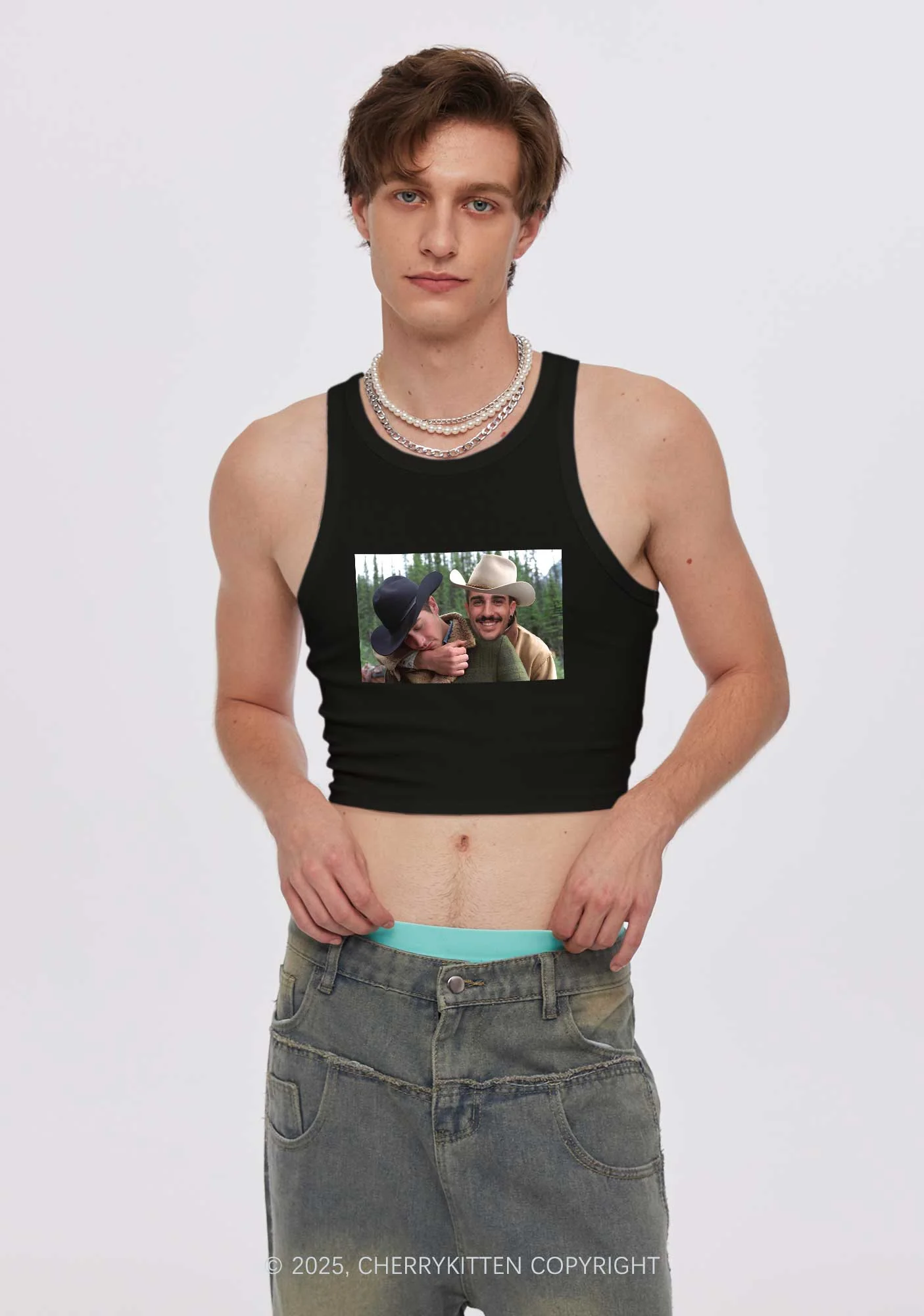 Custom Gay Cowboy Pride Y2K Crop Tank Top Cherrykitten - Image 2