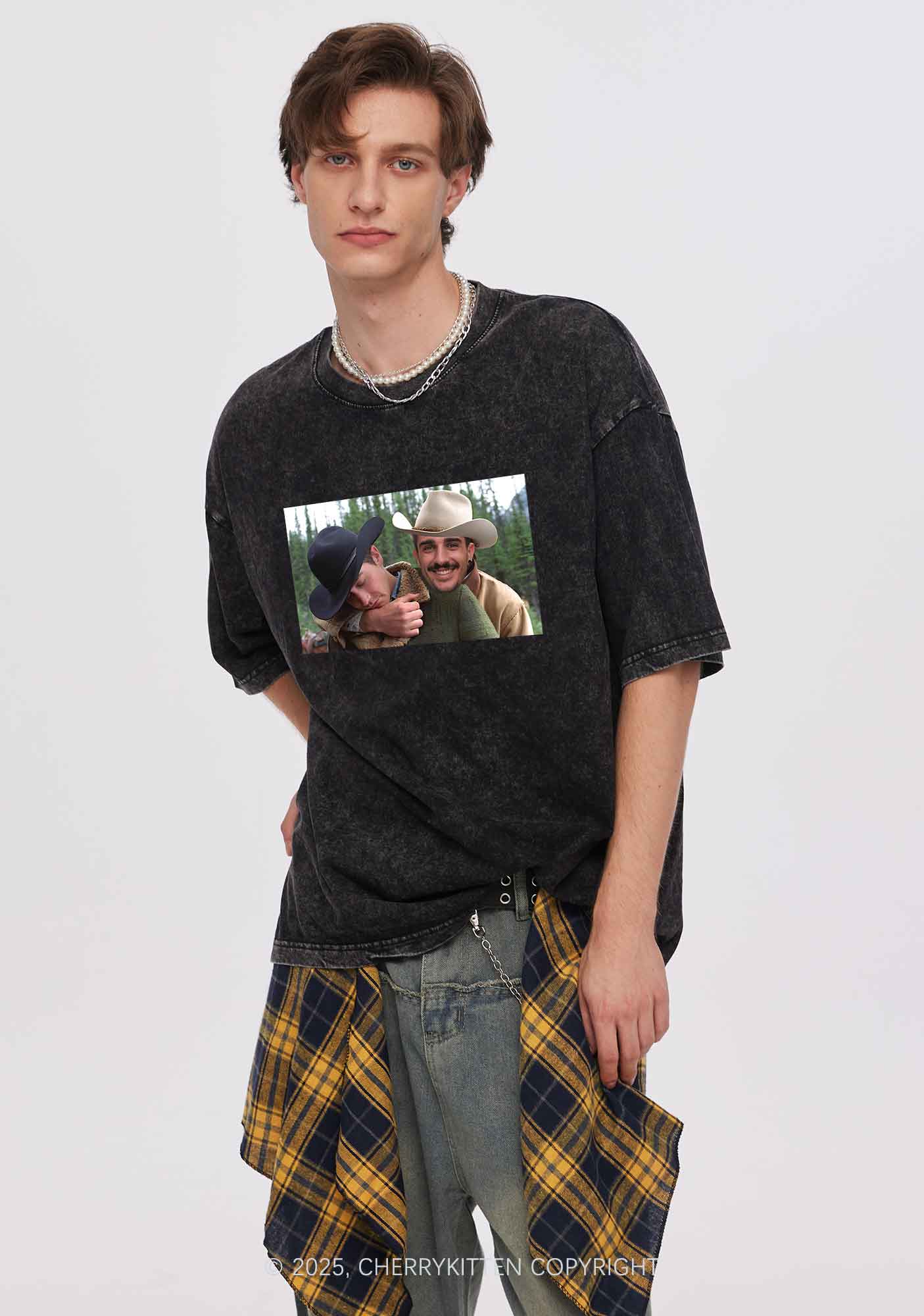 Custom Gay Cowboy Pride Y2K Shirts Washed Tee Cherrykitten - Image 2
