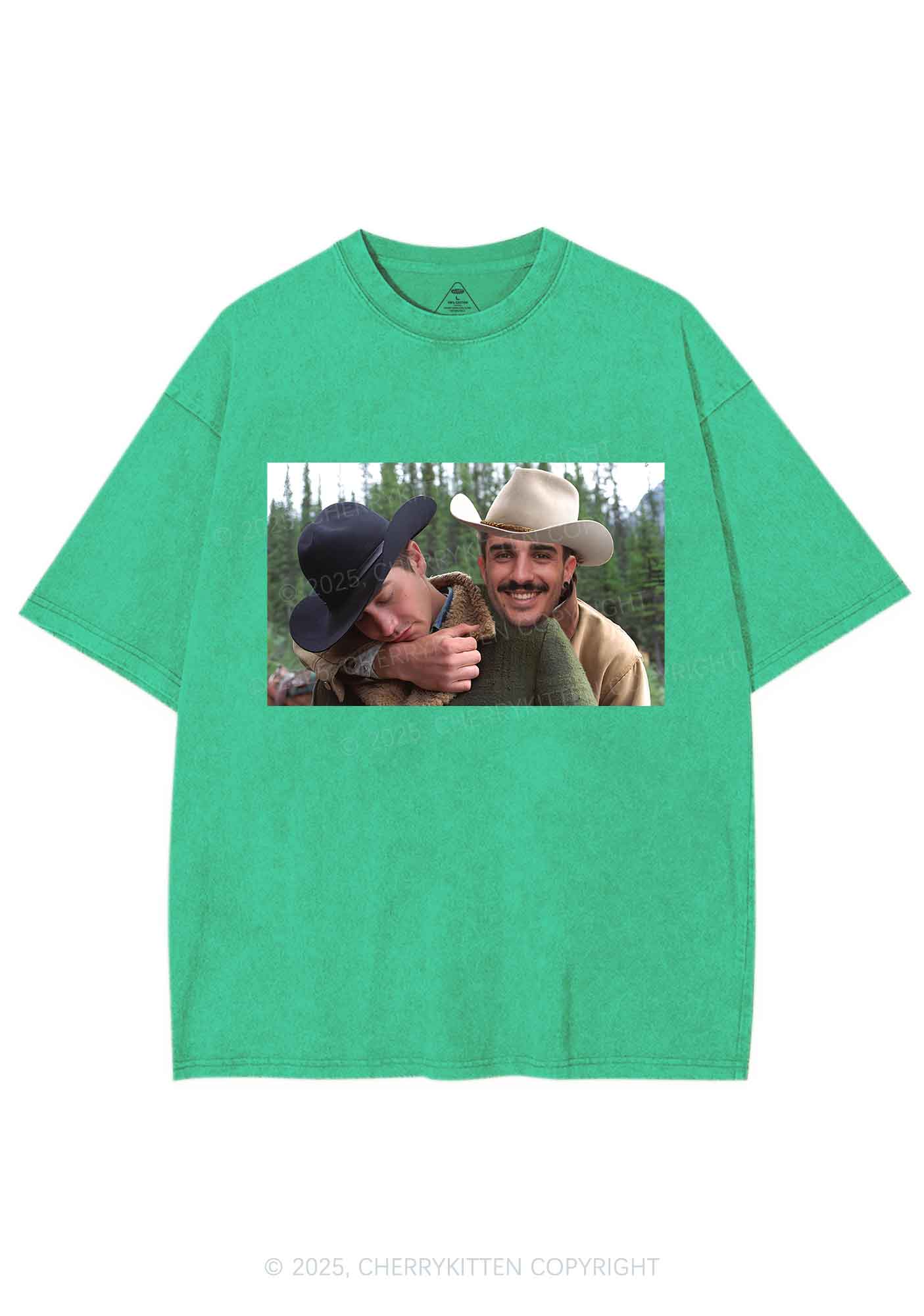 Custom Gay Cowboy Pride Y2K Shirts Washed Tee Cherrykitten - Image 9