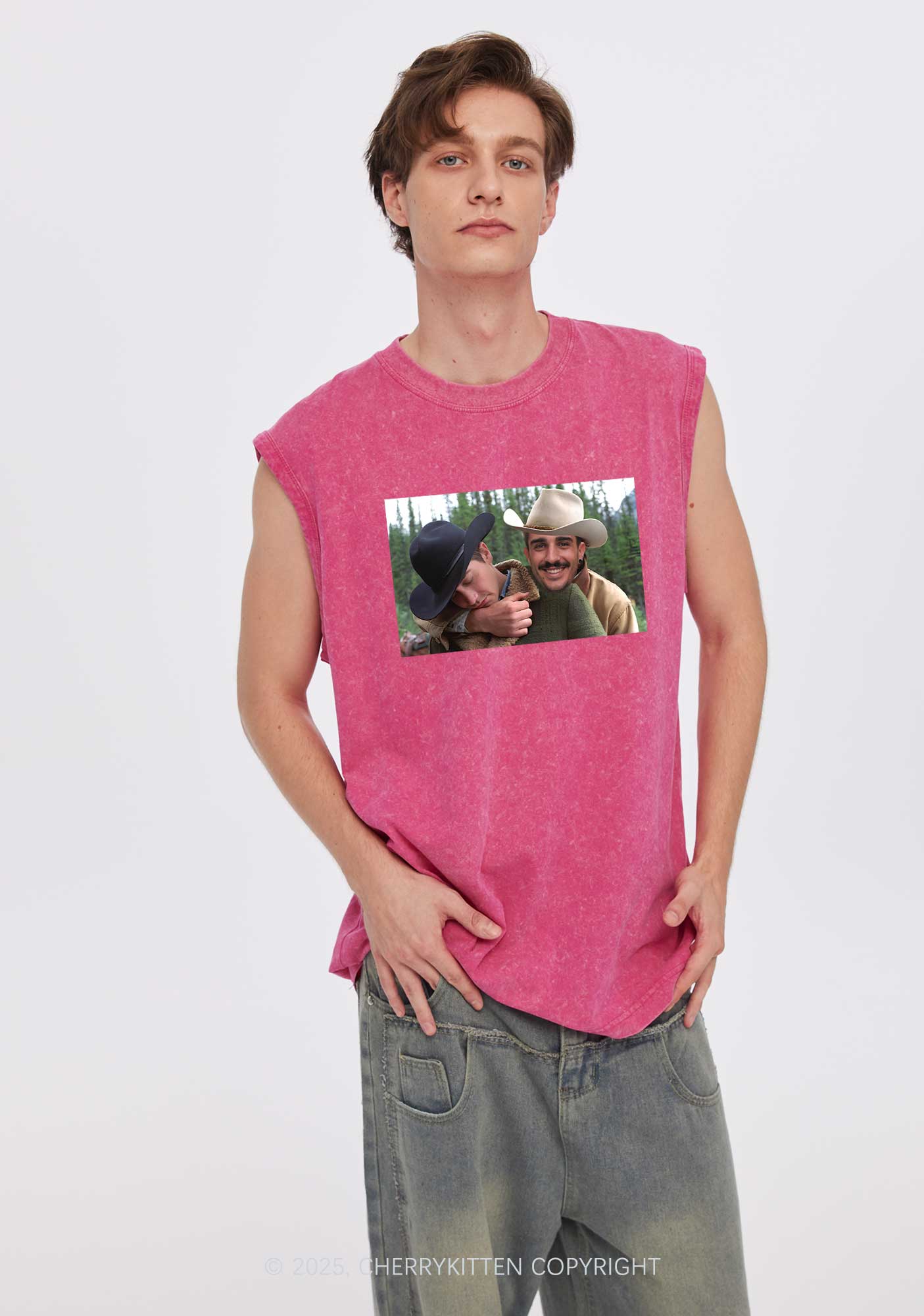Custom Gay Cowboy Pride Y2K Washed Muscle Tank Cherrykitten - Image 2