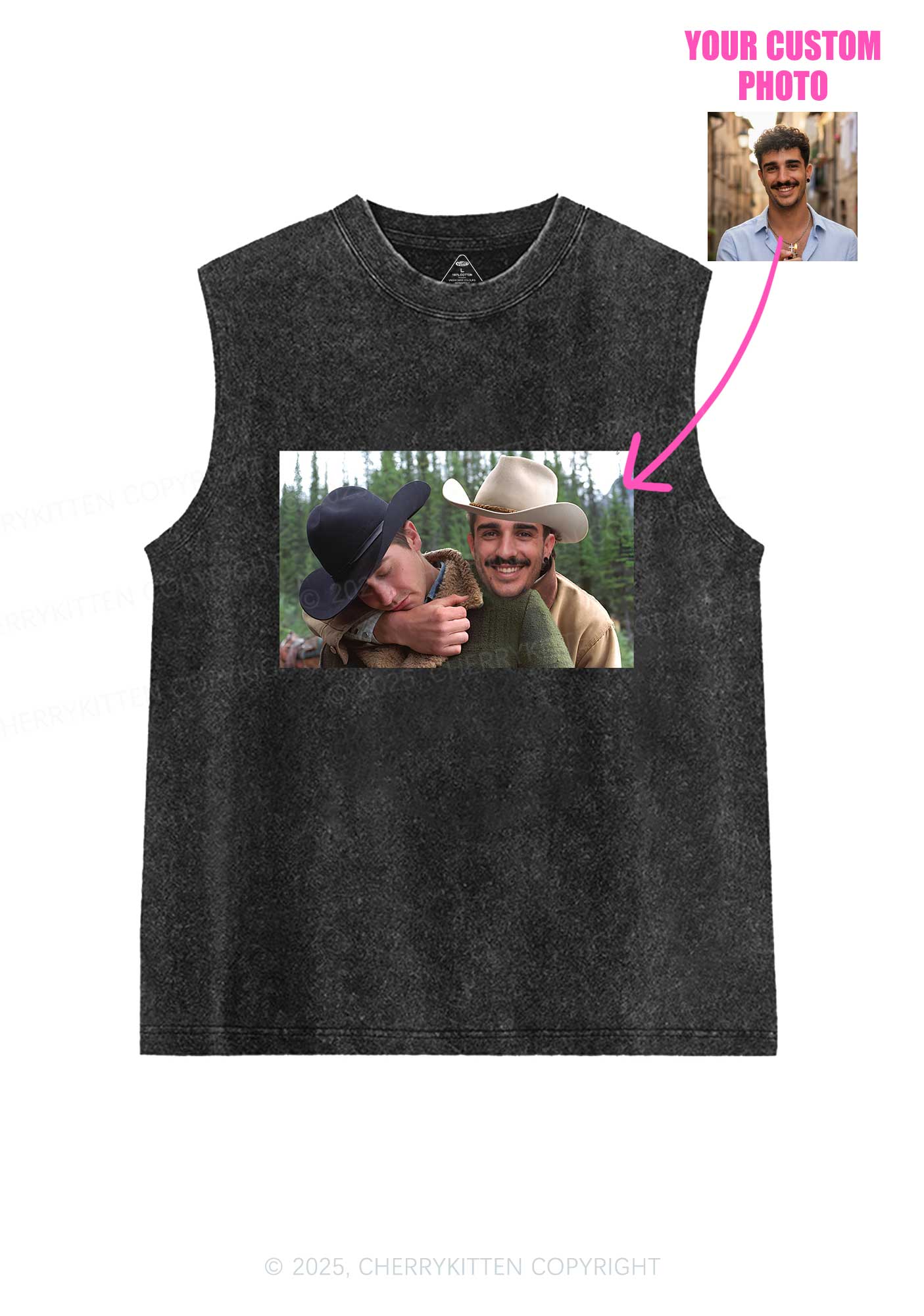 Custom Gay Cowboy Pride Y2K Washed Muscle Tank Cherrykitten - Image 4