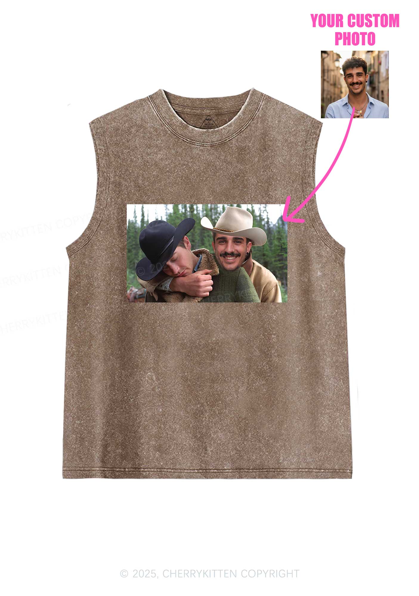 Custom Gay Cowboy Pride Y2K Washed Muscle Tank Cherrykitten - Image 5