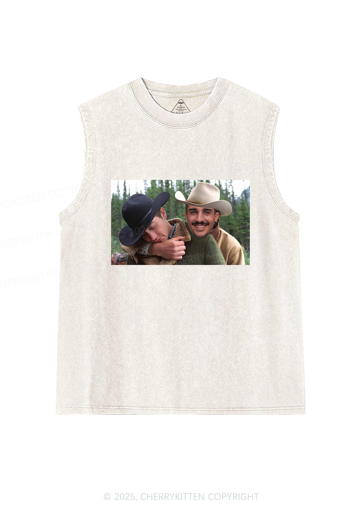 Custom Gay Cowboy Pride Y2K Washed Muscle Tank Cherrykitten - Image 6