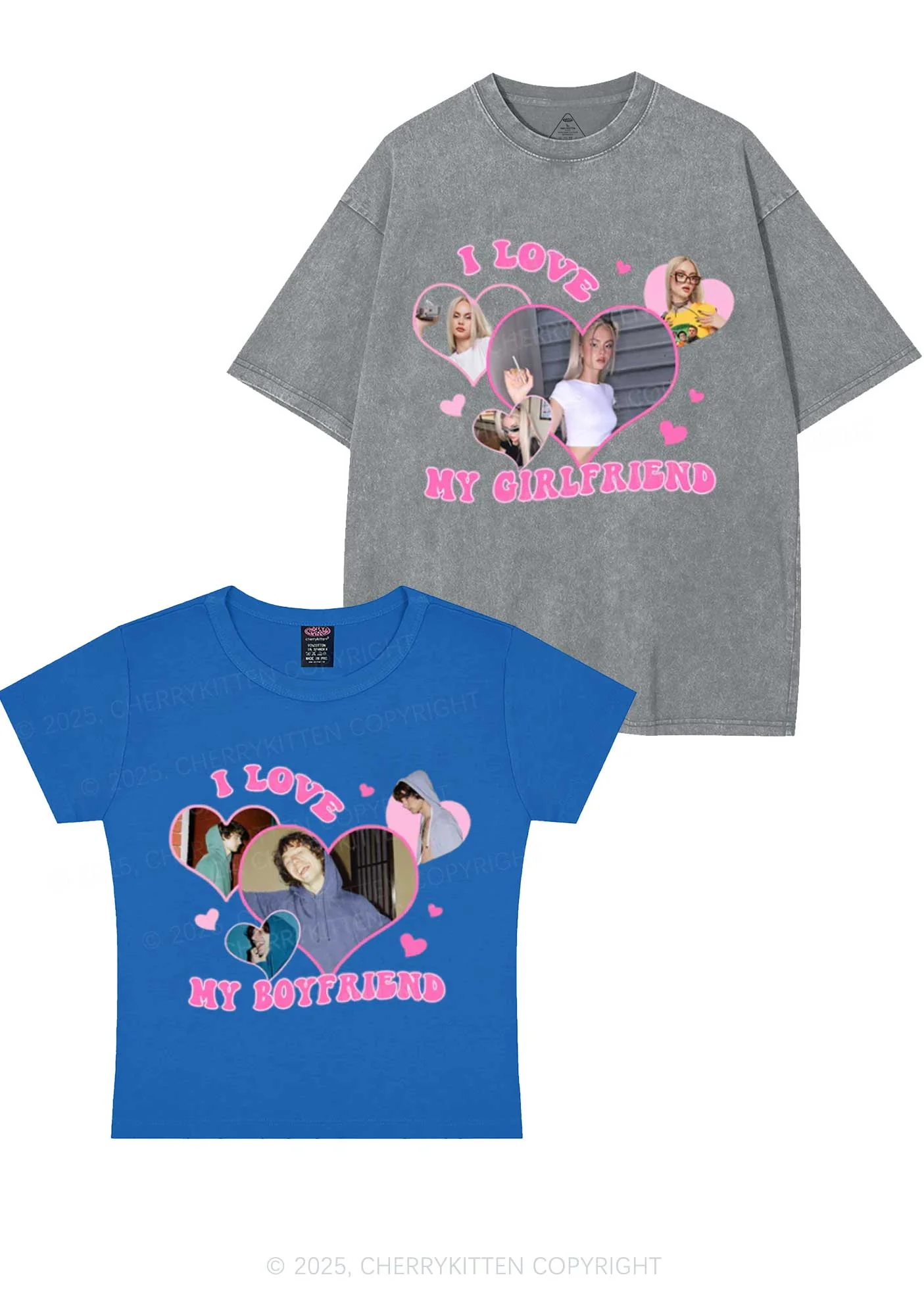 Custom GF BF Photo Y2K Valentine's Day Couple Shirt Cherrykitten - Image 10