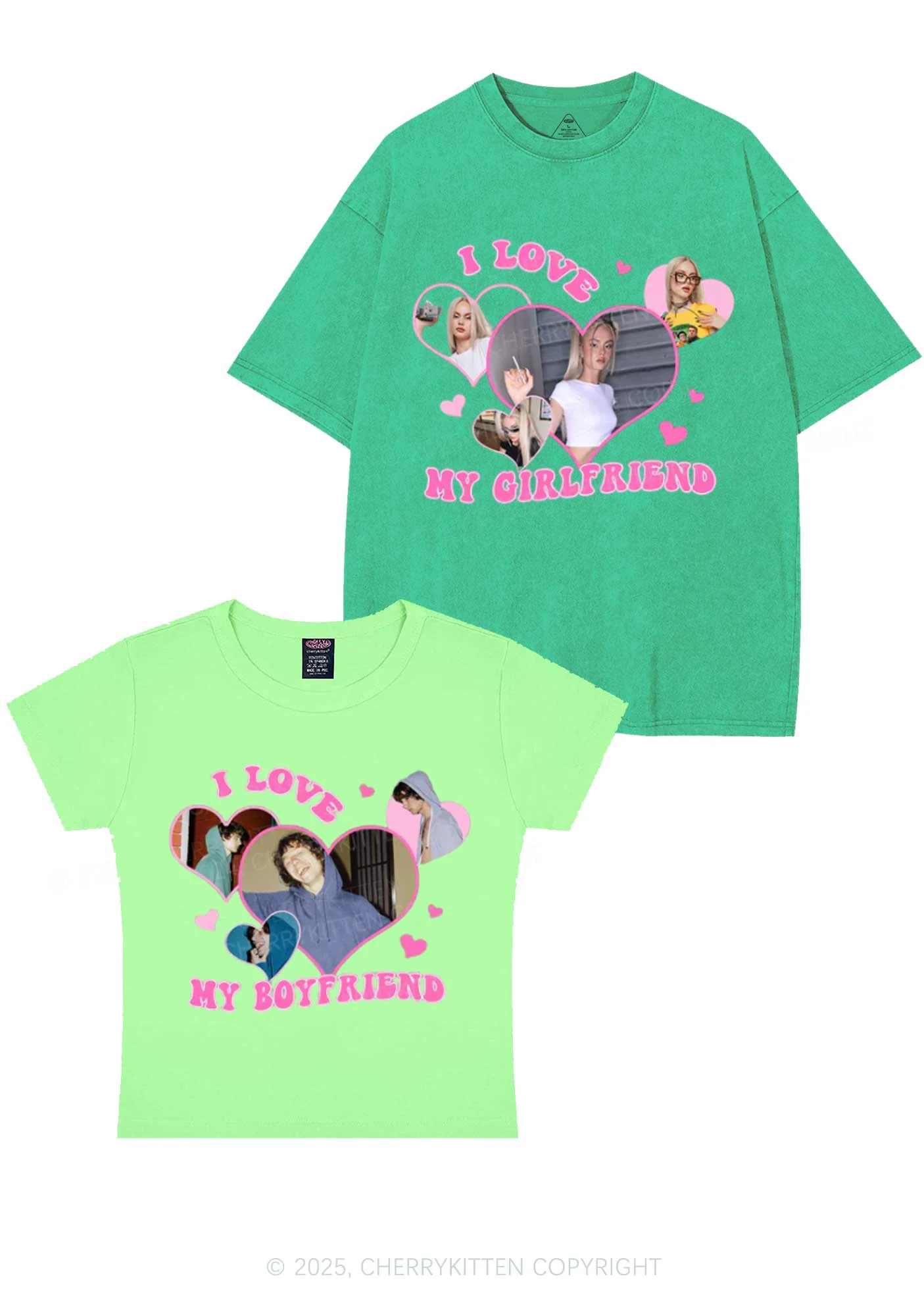 Custom GF BF Photo Y2K Valentine's Day Couple Shirt Cherrykitten - Image 11