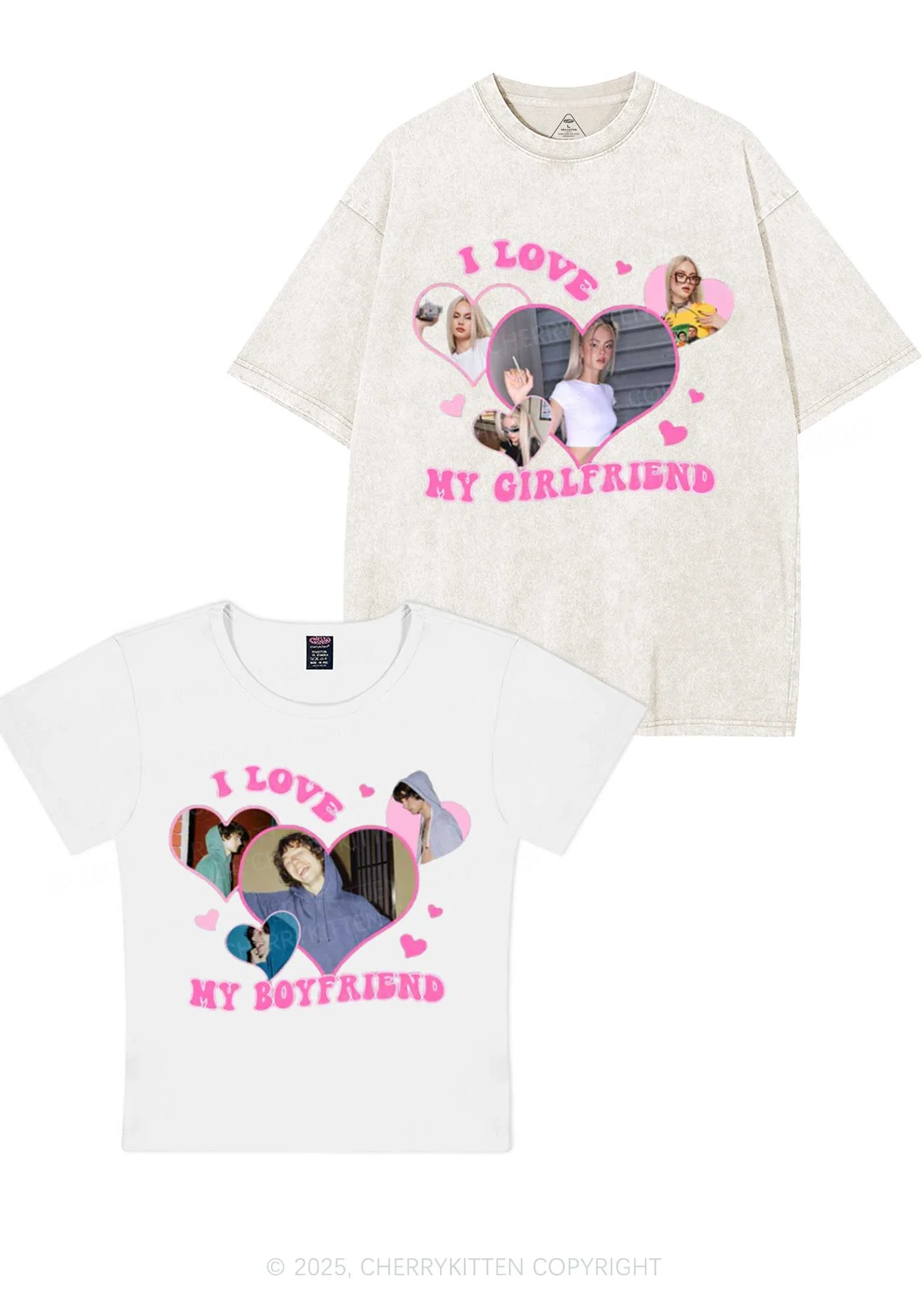 Custom GF BF Photo Y2K Valentine's Day Couple Shirt Cherrykitten - Image 3