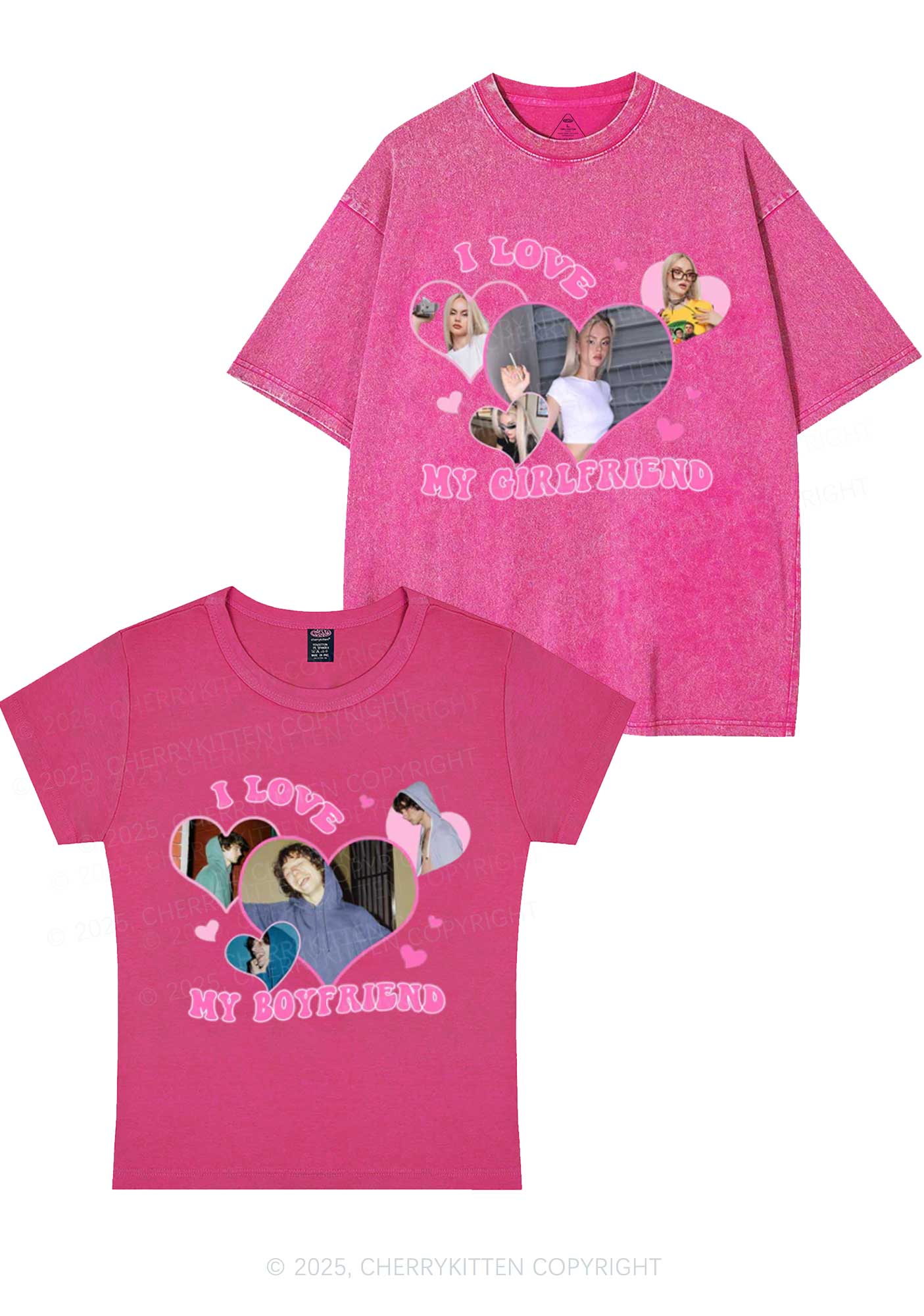 Custom GF BF Photo Y2K Valentine's Day Couple Shirt Cherrykitten - Image 4