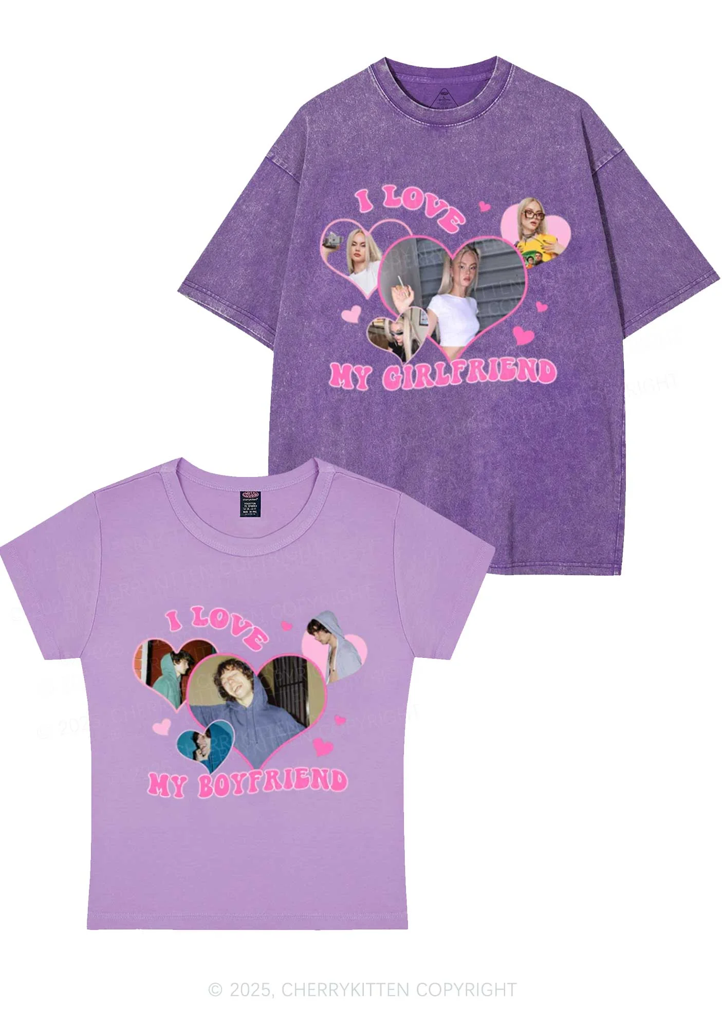 Custom GF BF Photo Y2K Valentine's Day Couple Shirt Cherrykitten - Image 5