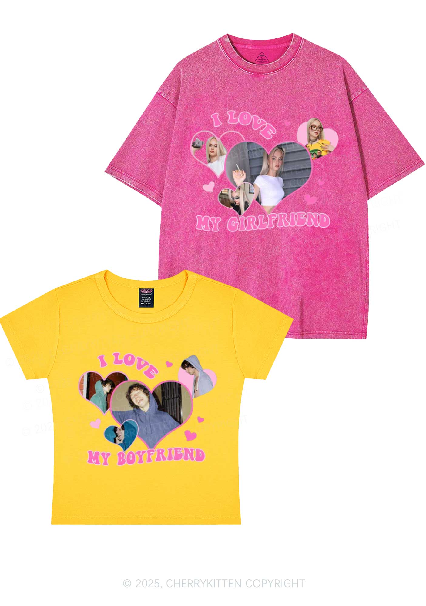 Custom GF BF Photo Y2K Valentine's Day Couple Shirt Cherrykitten - Image 6