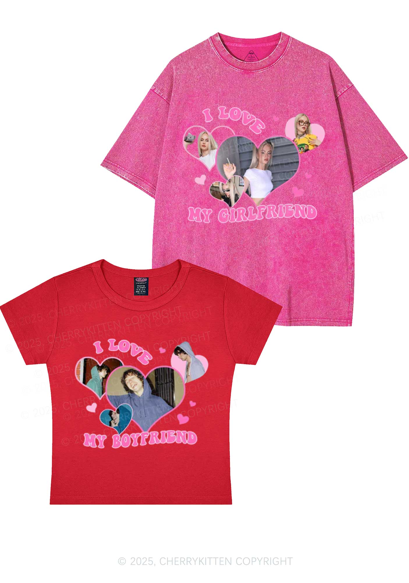 Custom GF BF Photo Y2K Valentine's Day Couple Shirt Cherrykitten - Image 8