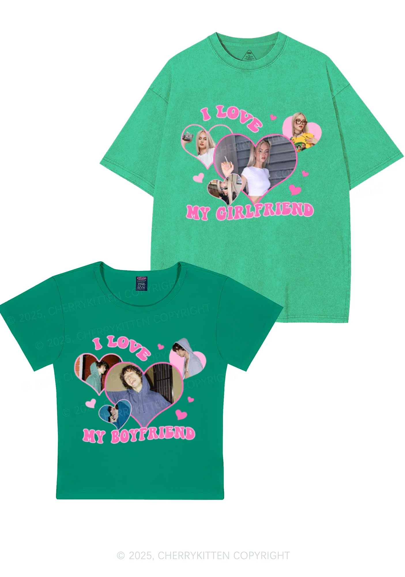 Custom GF BF Photo Y2K Valentine's Day Couple Shirt Cherrykitten - Image 9