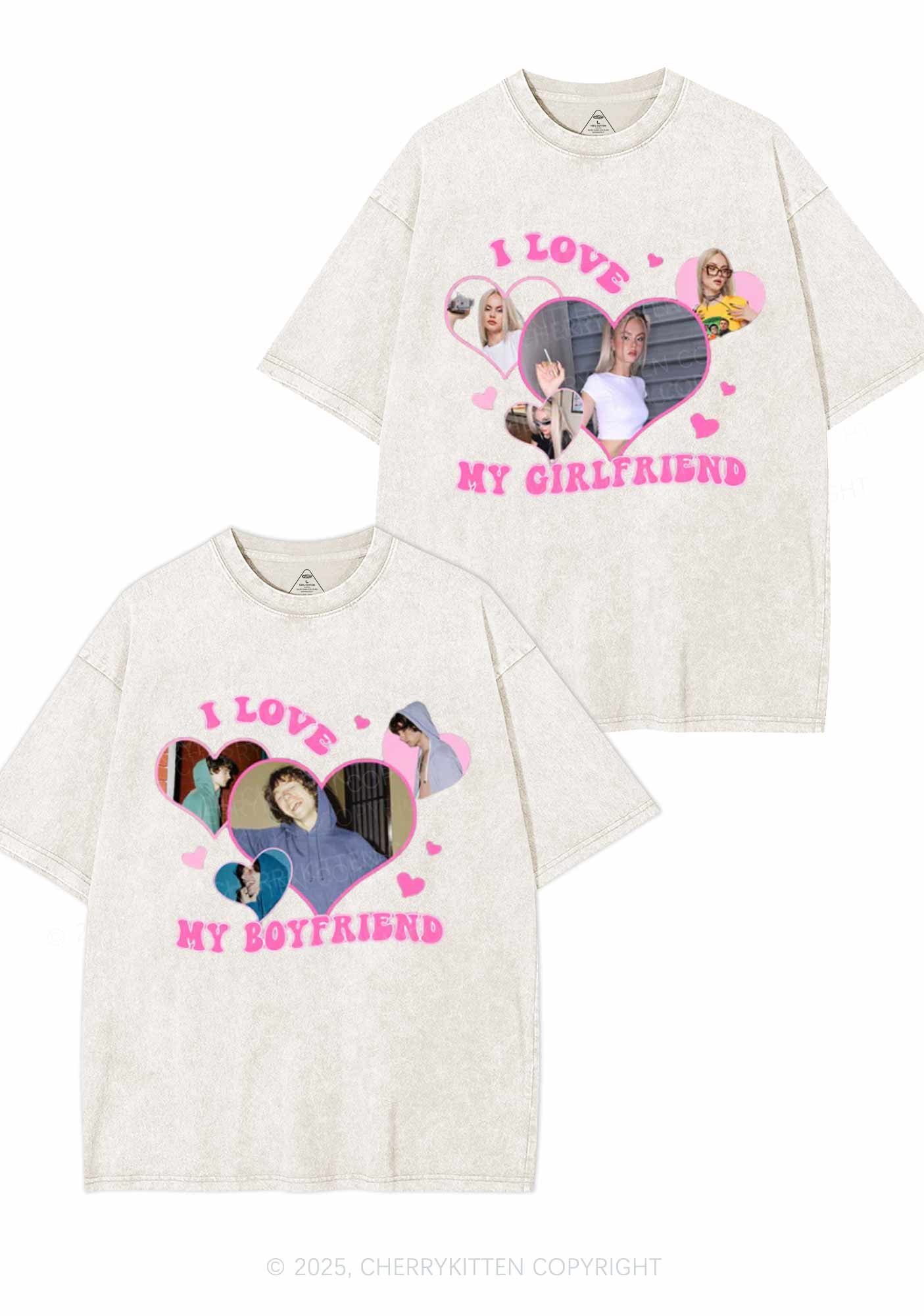 Custom GF BF Photo Y2K Valentine's Day Washed Tee Cherrykitten - Image 2