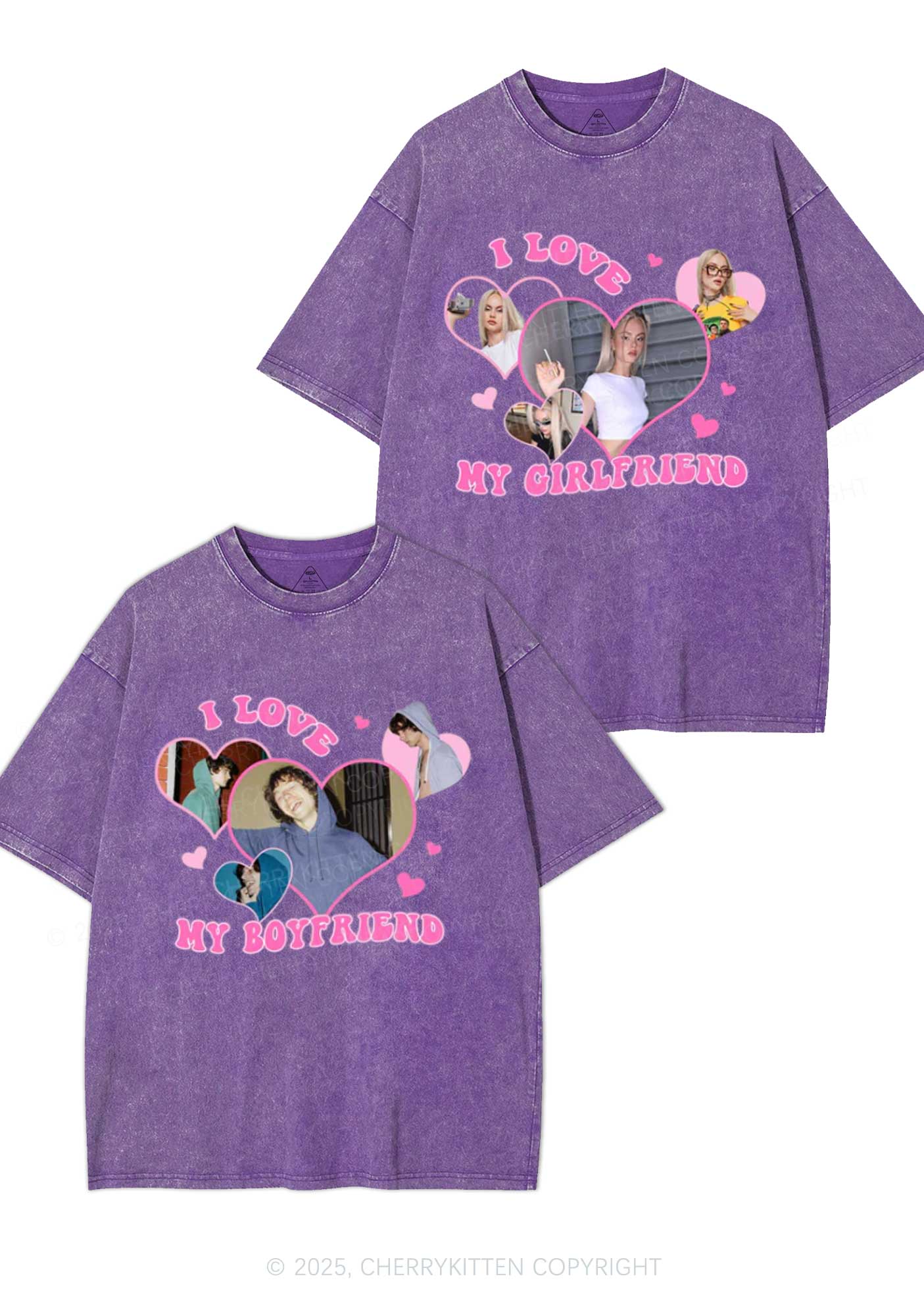 Custom GF BF Photo Y2K Valentine's Day Washed Tee Cherrykitten - Image 3
