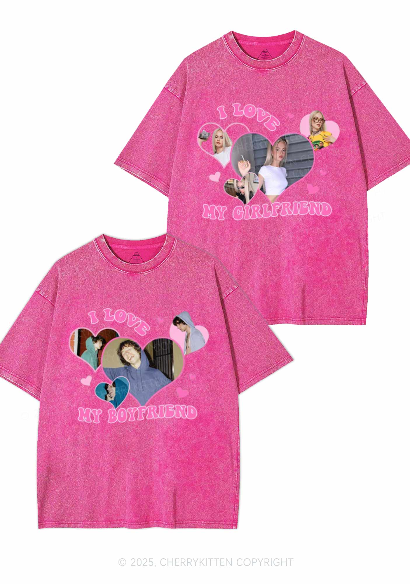Custom GF BF Photo Y2K Valentine's Day Washed Tee Cherrykitten - Image 4