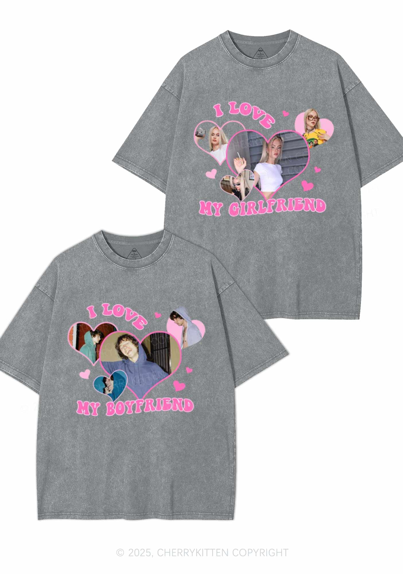 Custom GF BF Photo Y2K Valentine's Day Washed Tee Cherrykitten - Image 6