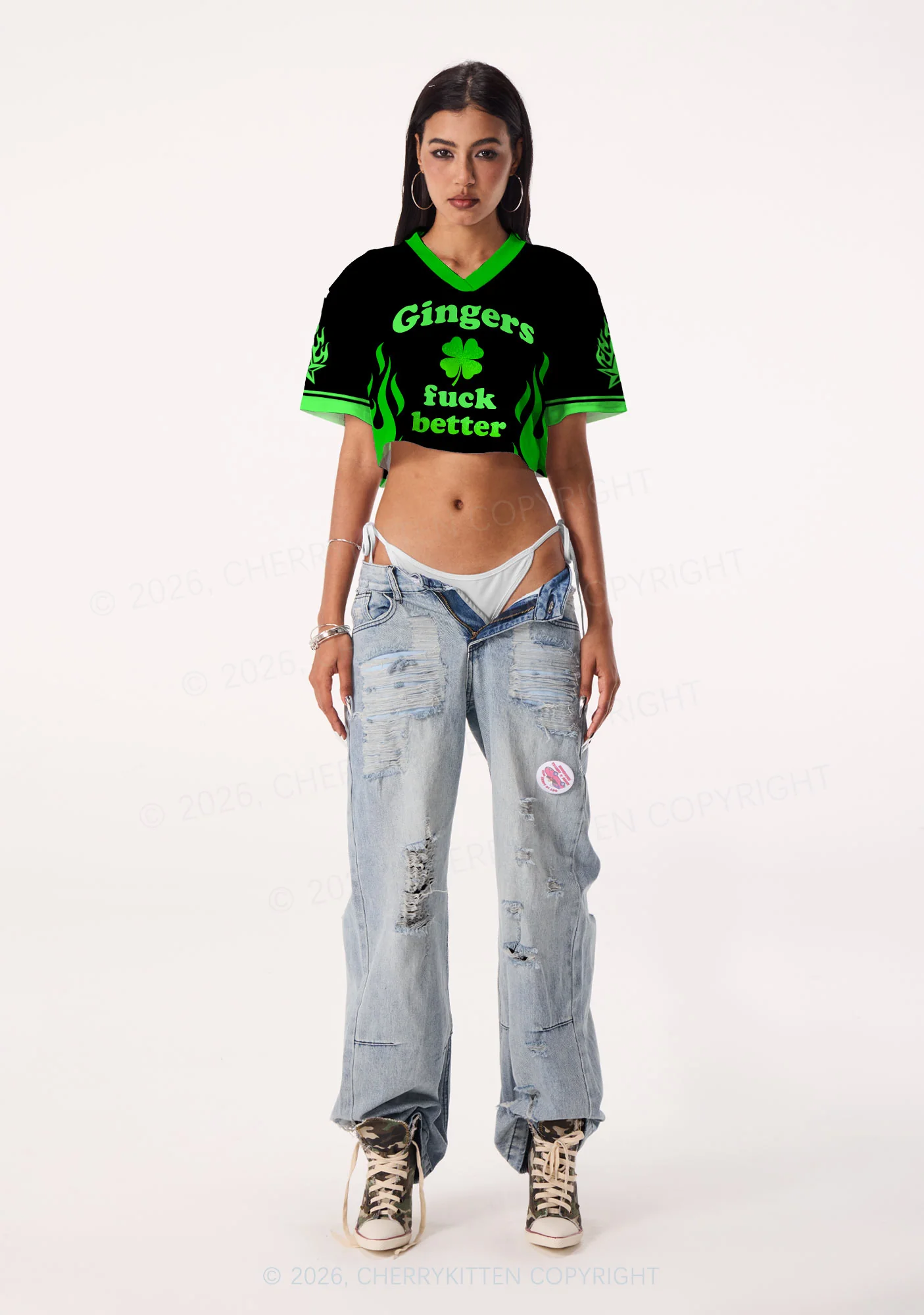 Custom Gingers Fxxk Better St Patricks Y2K Crop Sport Jersey Shirts Cherrykitten - Image 2