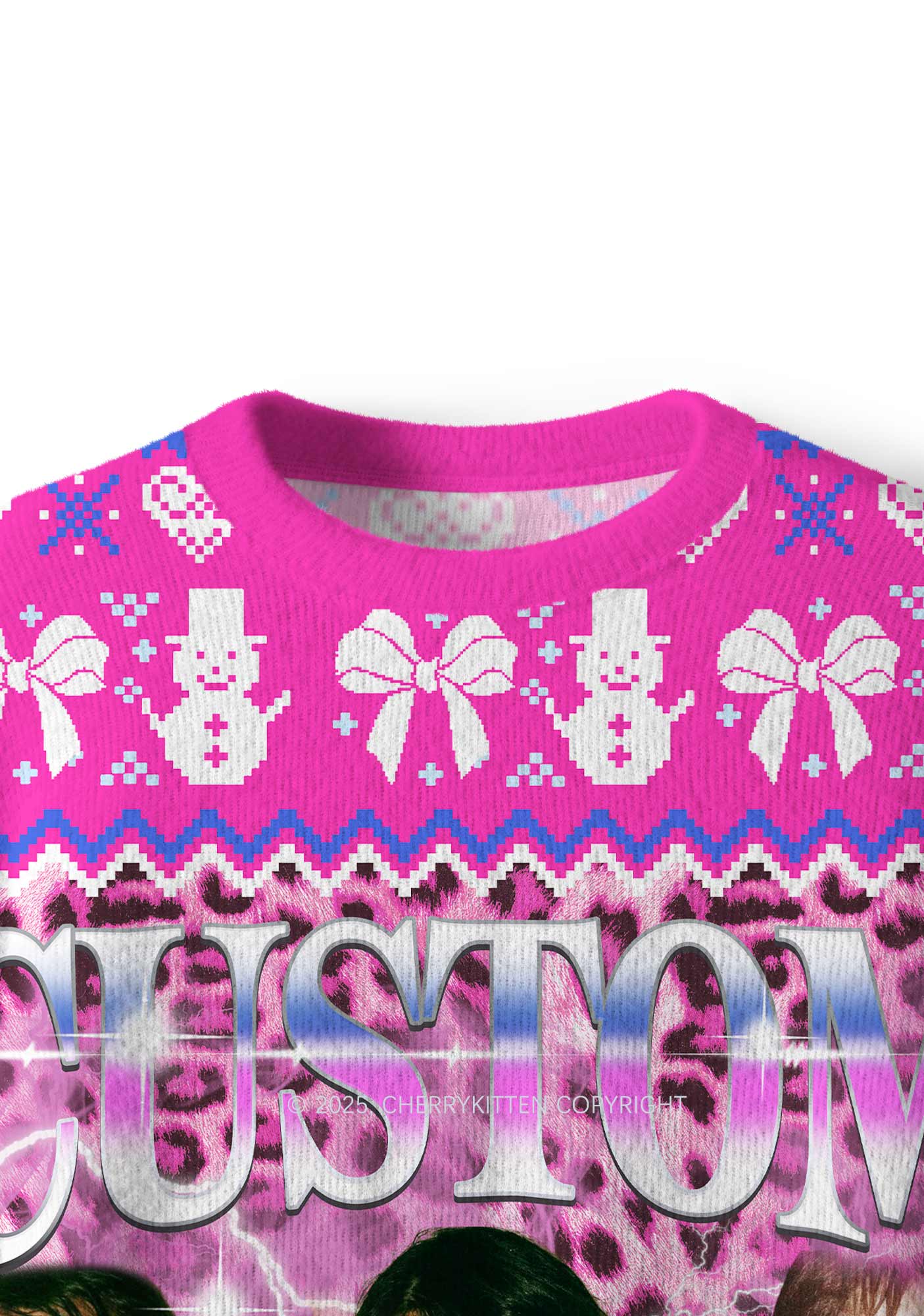 Custom Girls Photo Y2K Christmas Knit Sweatshirt Cherrykitten - Image 4