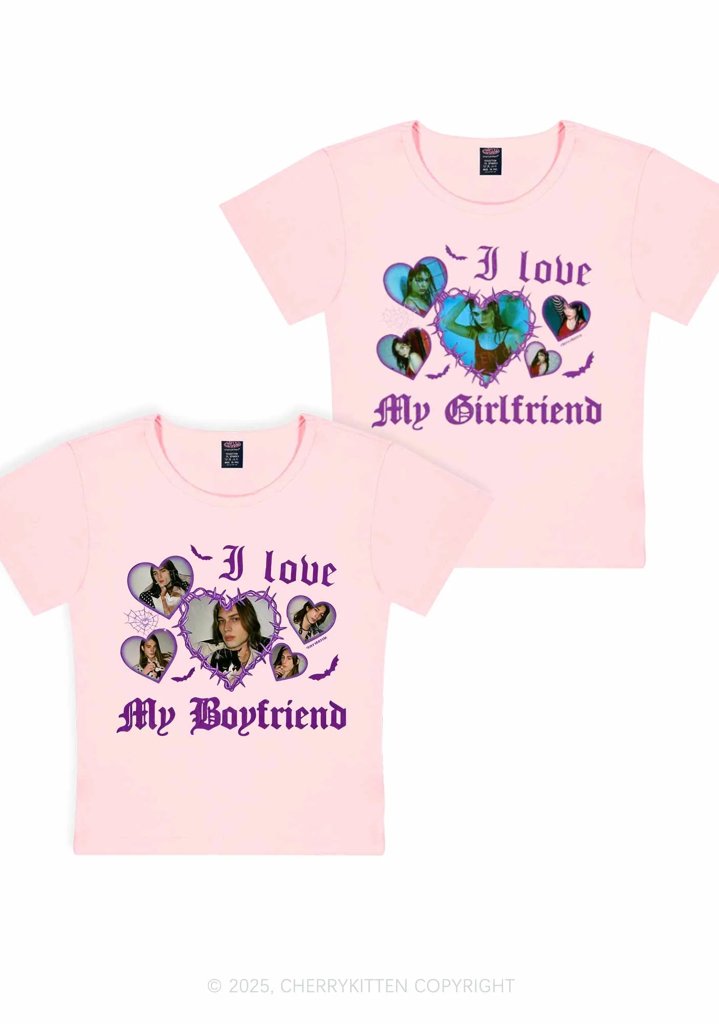Custom Gothic GF BF Photos Y2K Valentine's Day Baby Tee Cherrykitten - Image 10