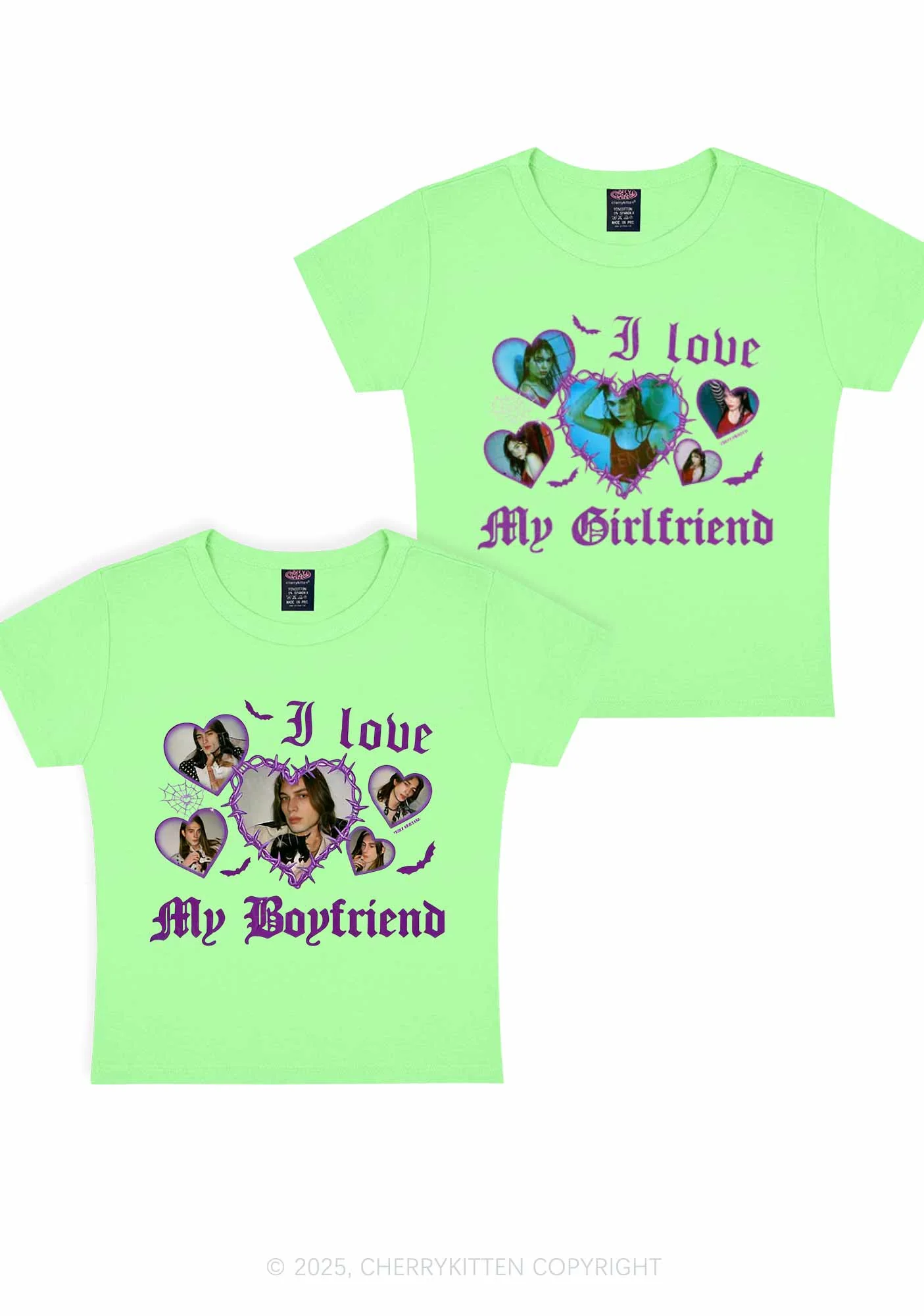 Custom Gothic GF BF Photos Y2K Valentine's Day Baby Tee Cherrykitten - Image 11