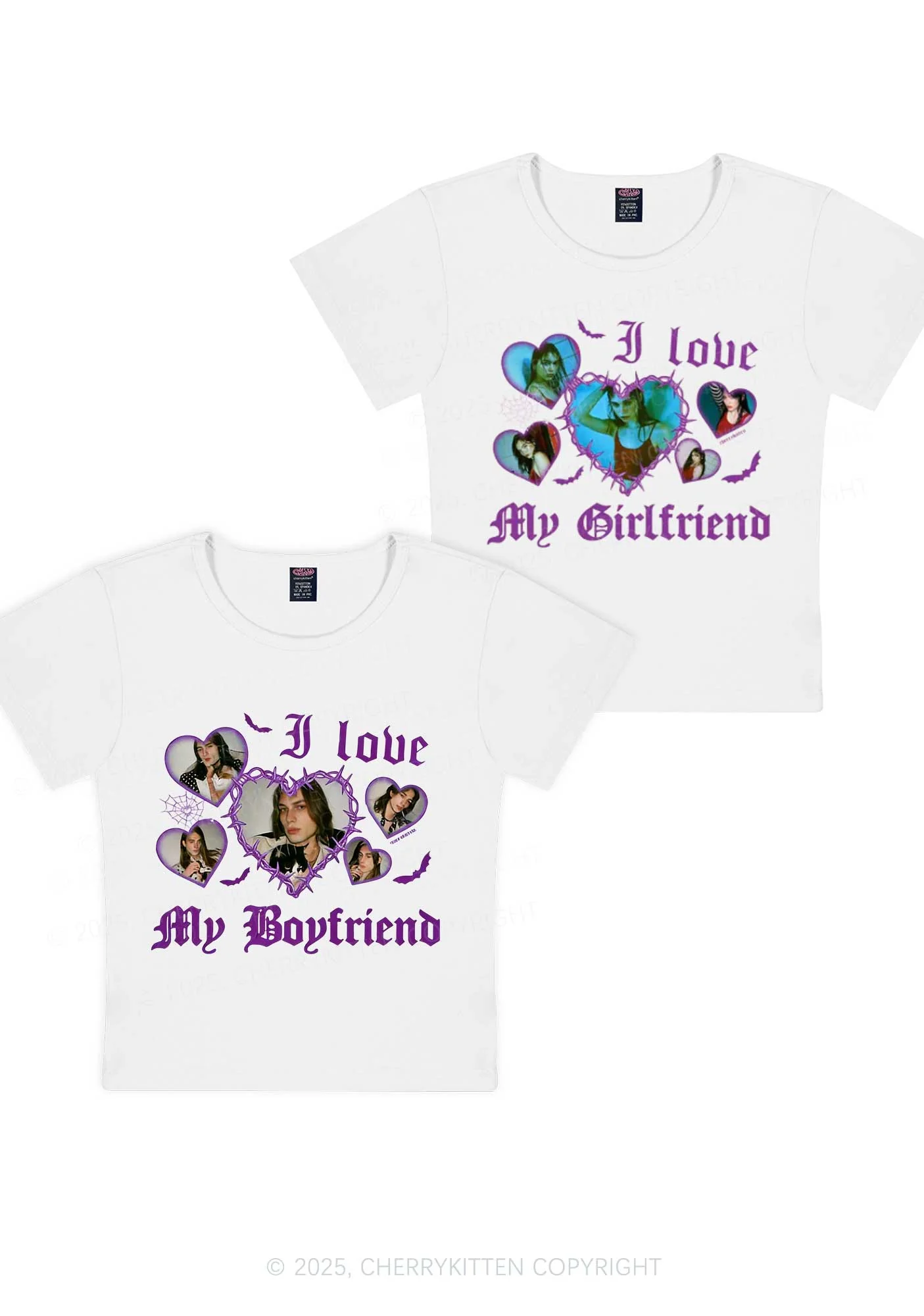 Custom Gothic GF BF Photos Y2K Valentine's Day Baby Tee Cherrykitten - Image 2