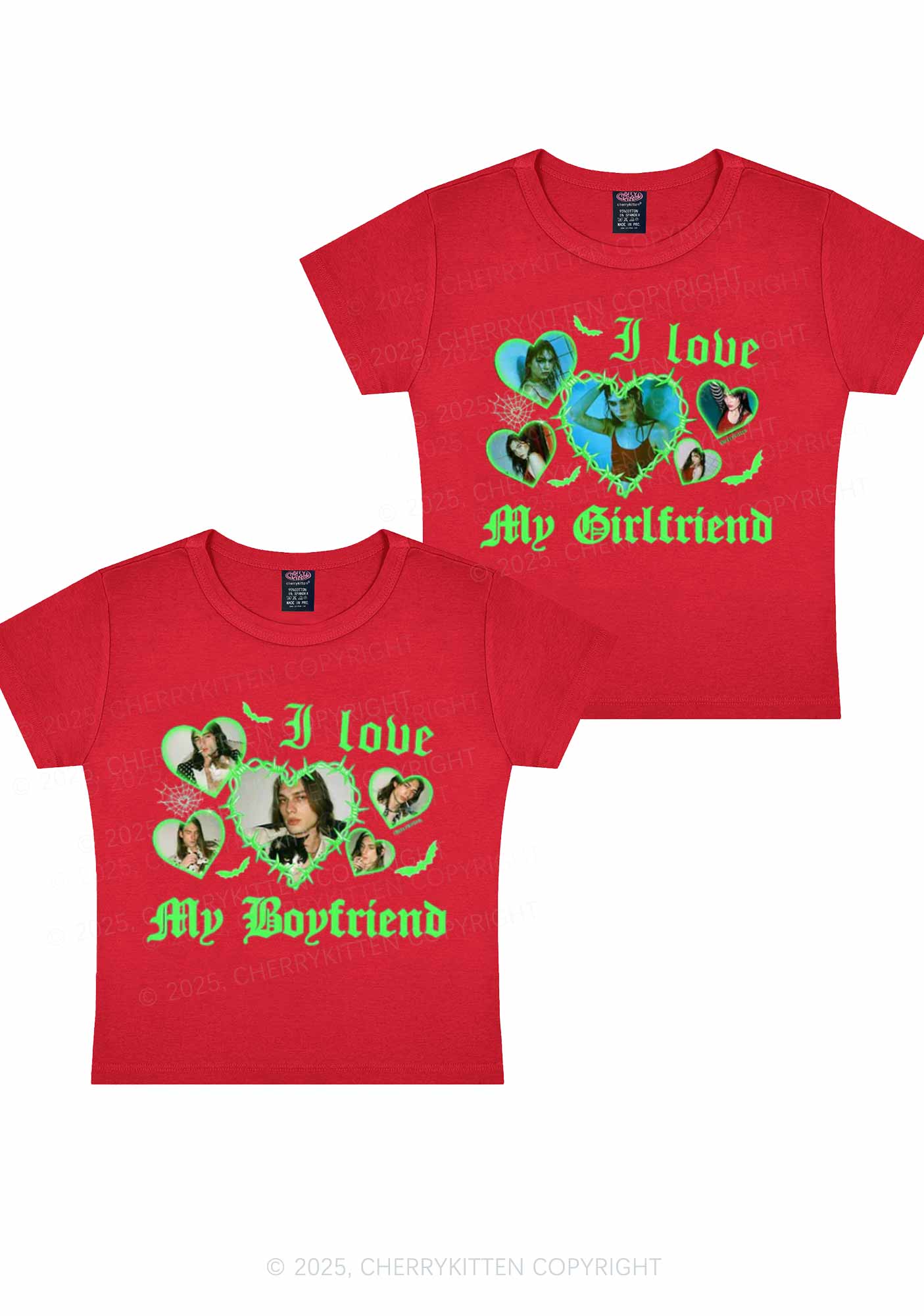 Custom Gothic GF BF Photos Y2K Valentine's Day Baby Tee Cherrykitten - Image 3