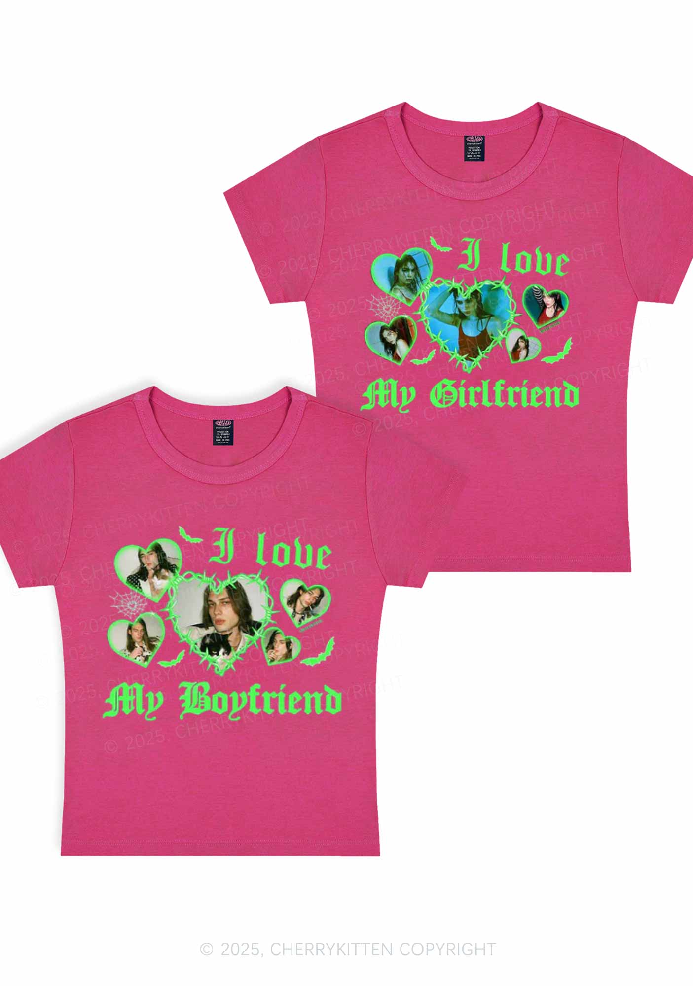 Custom Gothic GF BF Photos Y2K Valentine's Day Baby Tee Cherrykitten - Image 4