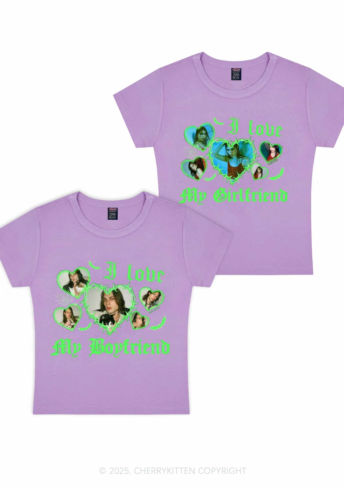 Custom Gothic GF BF Photos Y2K Valentine's Day Baby Tee Cherrykitten - Image 5