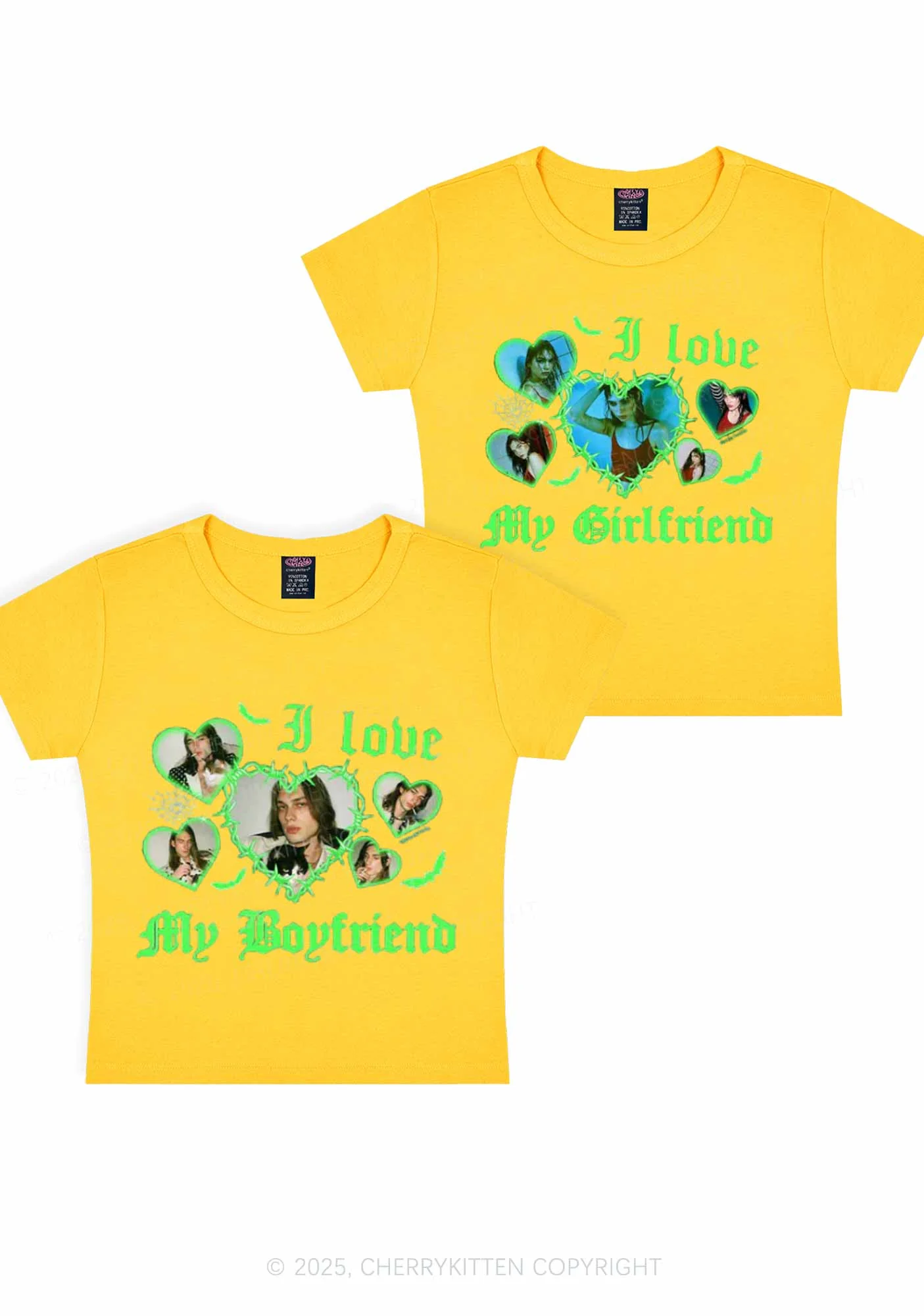 Custom Gothic GF BF Photos Y2K Valentine's Day Baby Tee Cherrykitten - Image 6
