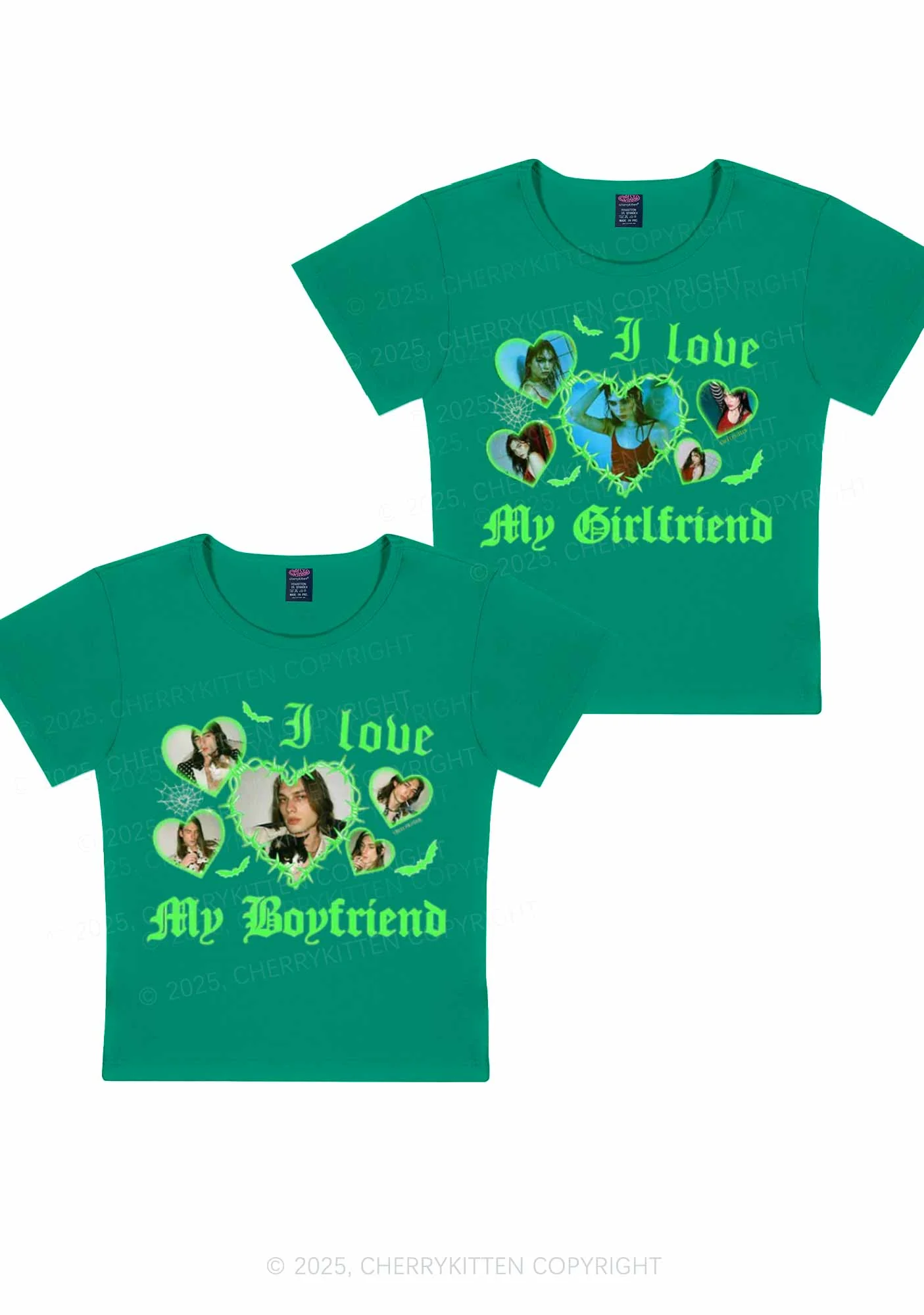 Custom Gothic GF BF Photos Y2K Valentine's Day Baby Tee Cherrykitten - Image 7