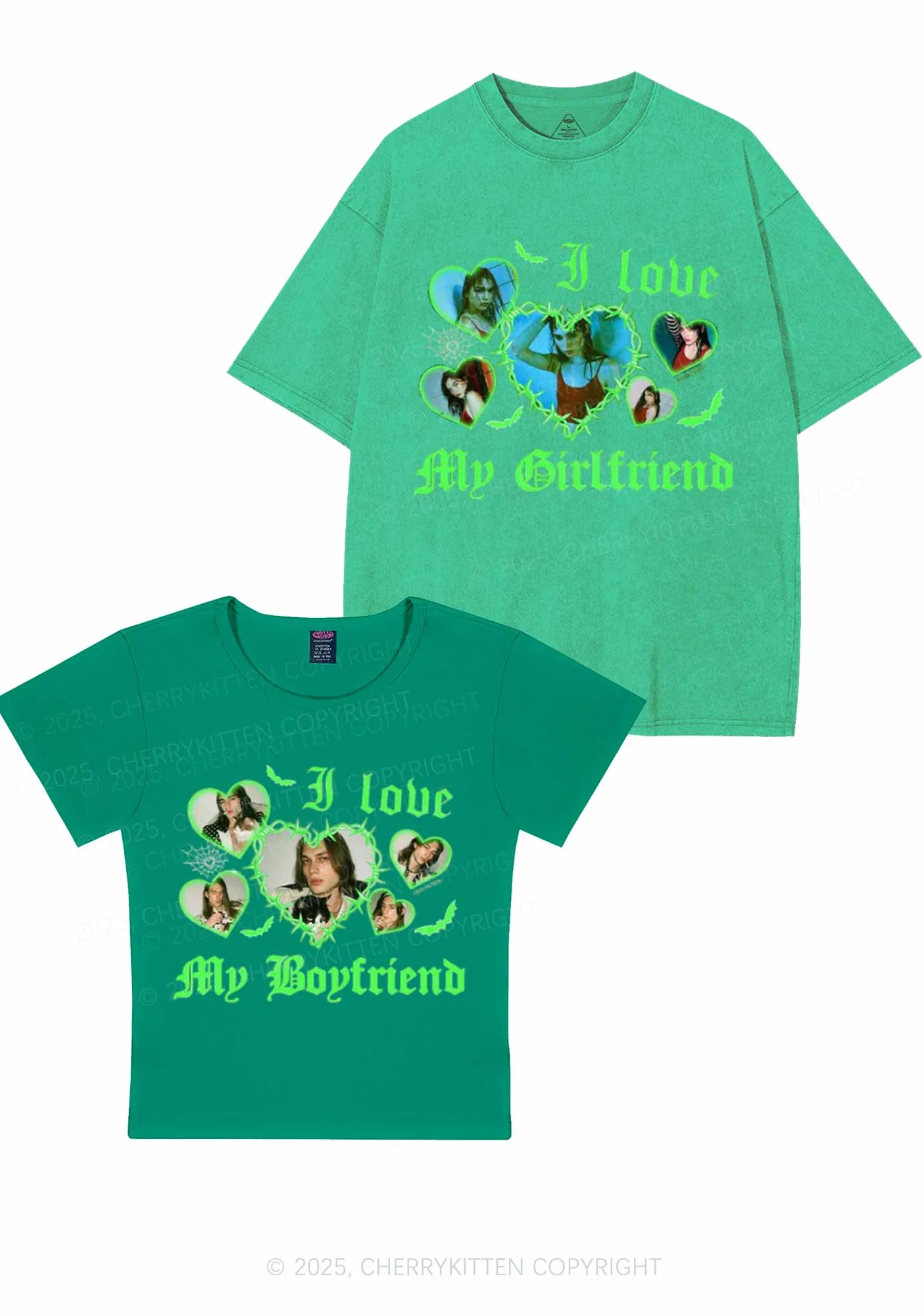 Custom Gothic GF BF Photos Y2K Valentine's Day Couple Shirt Cherrykitten - Image 10