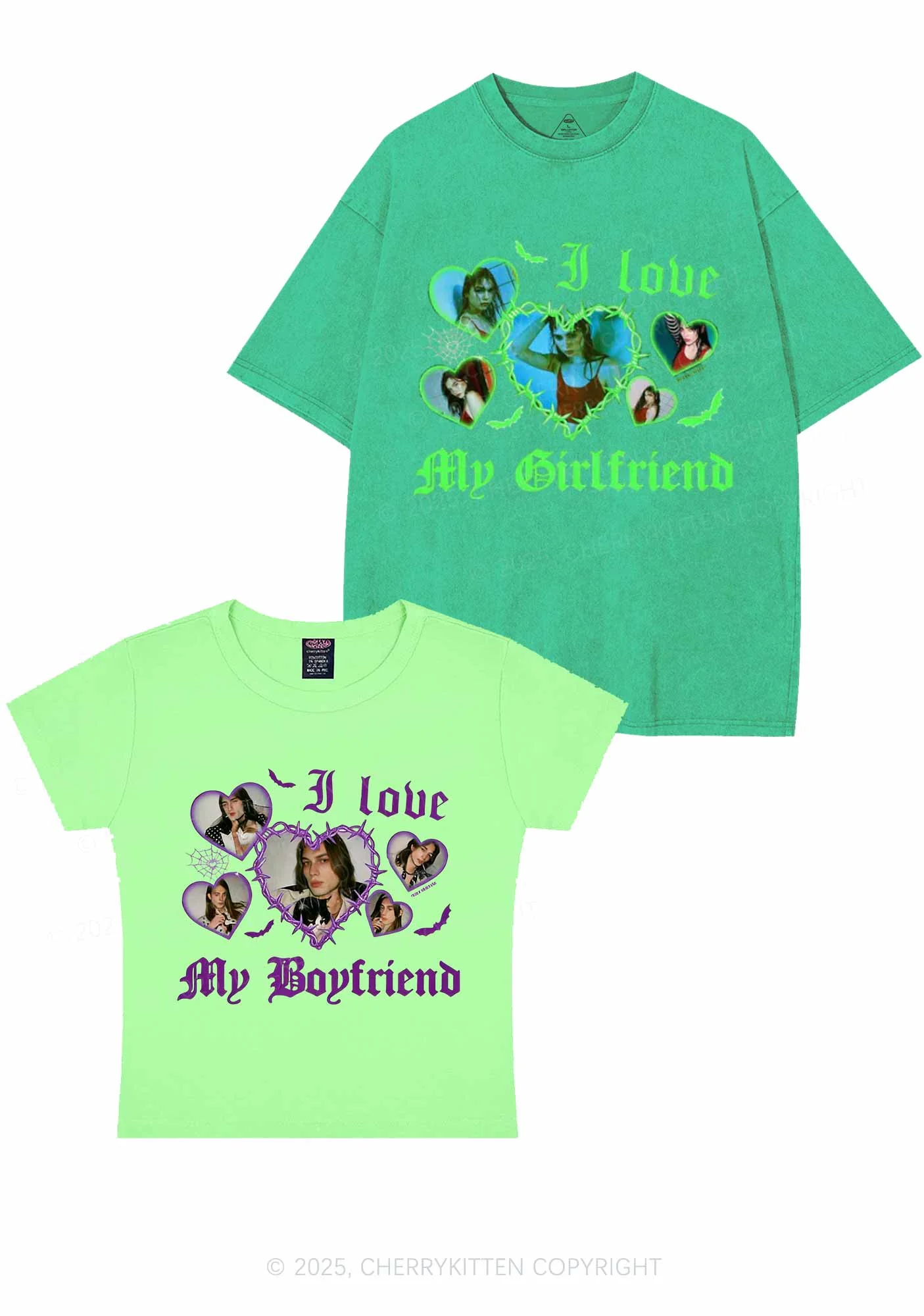 Custom Gothic GF BF Photos Y2K Valentine's Day Couple Shirt Cherrykitten - Image 11