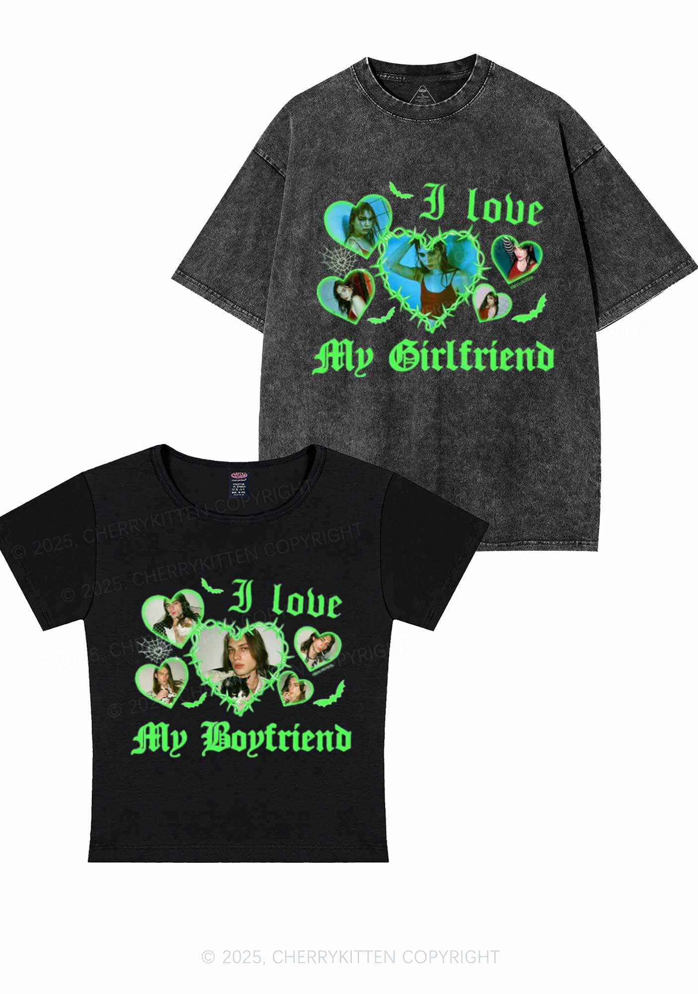 Custom Gothic GF BF Photos Y2K Valentine's Day Couple Shirt Cherrykitten - Image 2
