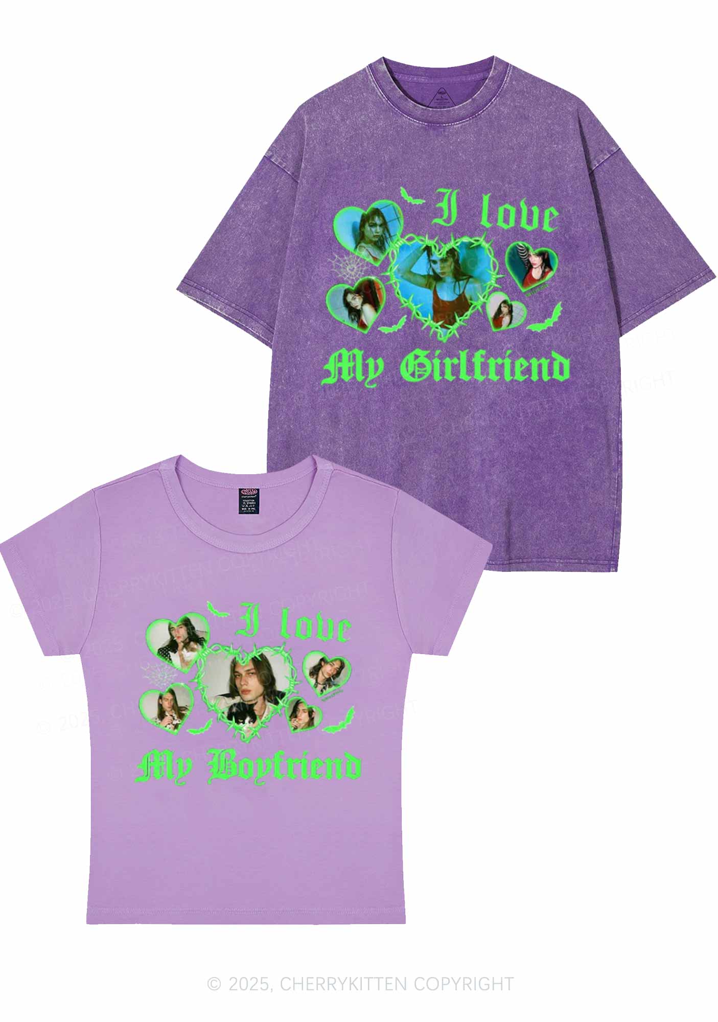 Custom Gothic GF BF Photos Y2K Valentine's Day Couple Shirt Cherrykitten - Image 3