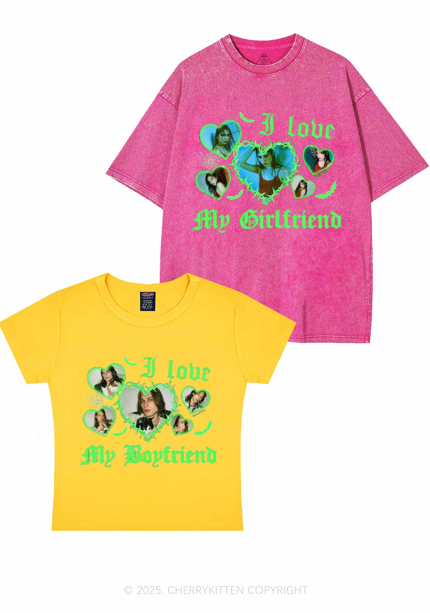 Custom Gothic GF BF Photos Y2K Valentine's Day Couple Shirt Cherrykitten - Image 4