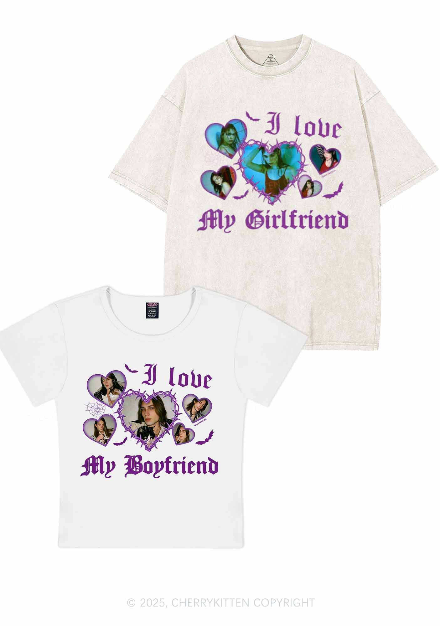 Custom Gothic GF BF Photos Y2K Valentine's Day Couple Shirt Cherrykitten - Image 5
